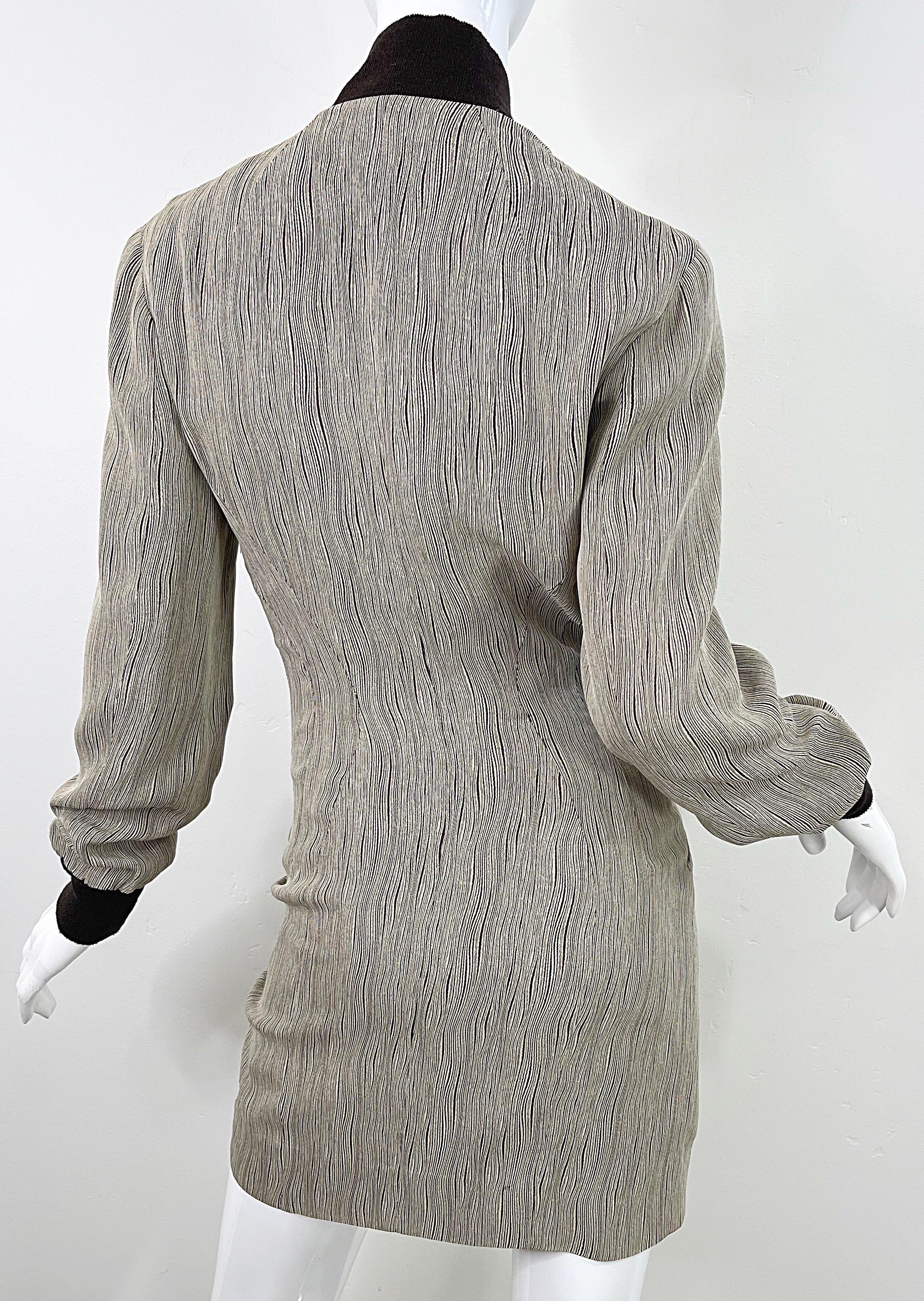 Byron Lars 1990s Tan Brown Avant Garde Cremallera Rayón Vintage 90s Mini Vestido 4 / 6 en venta 6