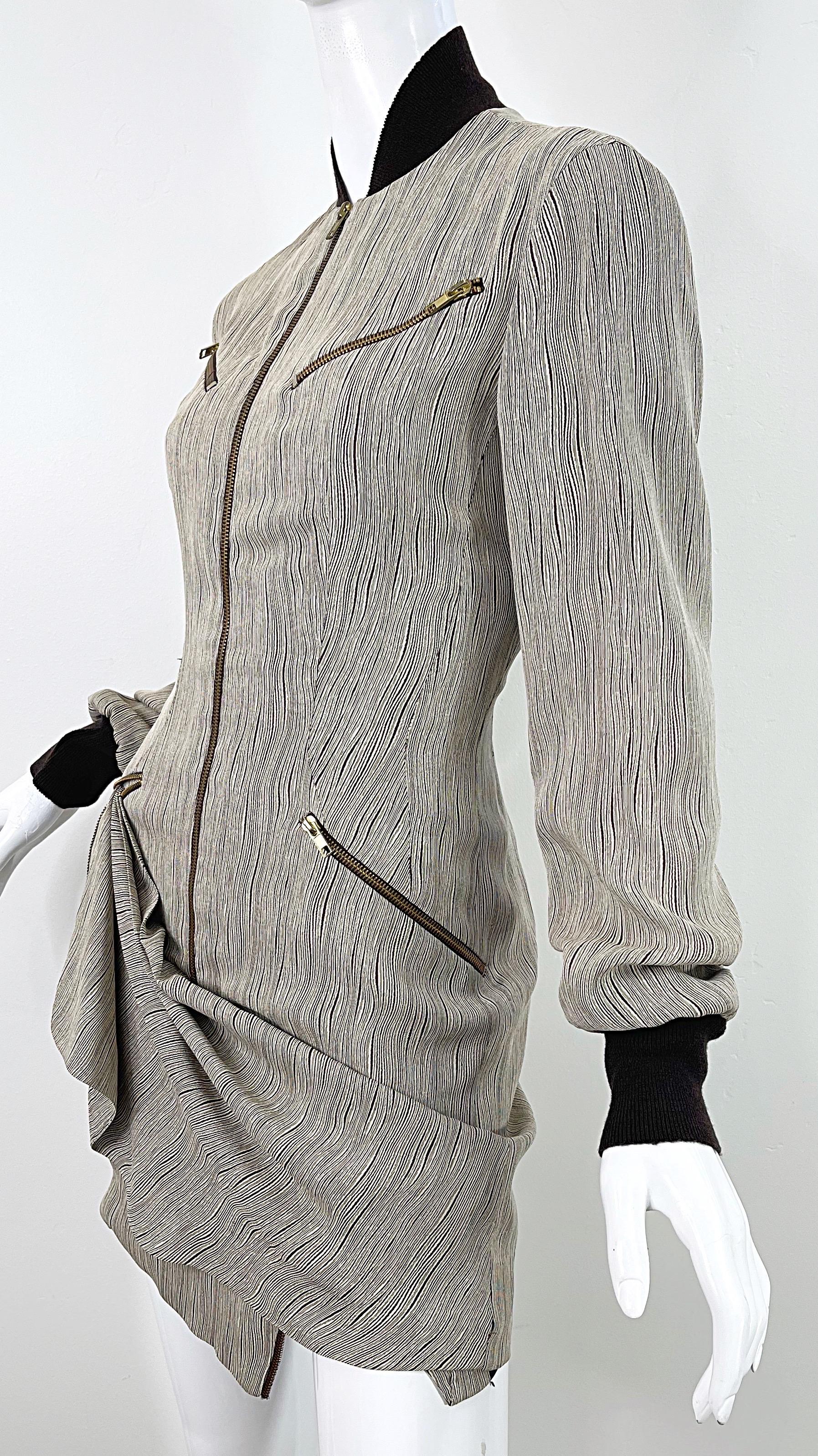 Byron Lars 1990s Tan Brown Avant Garde Cremallera Rayón Vintage 90s Mini Vestido 4 / 6 en venta 8
