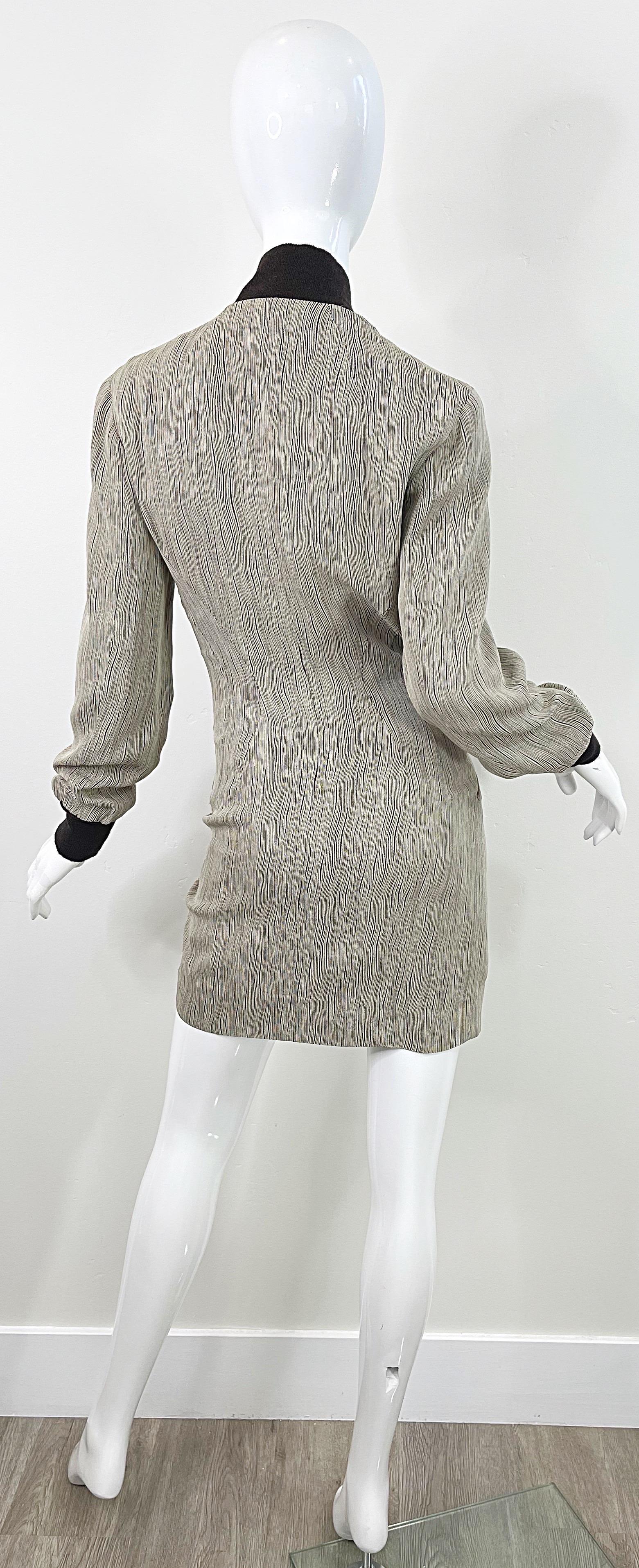 Byron Lars 1990s Tan Brown Avant Garde Cremallera Rayón Vintage 90s Mini Vestido 4 / 6 en venta 1