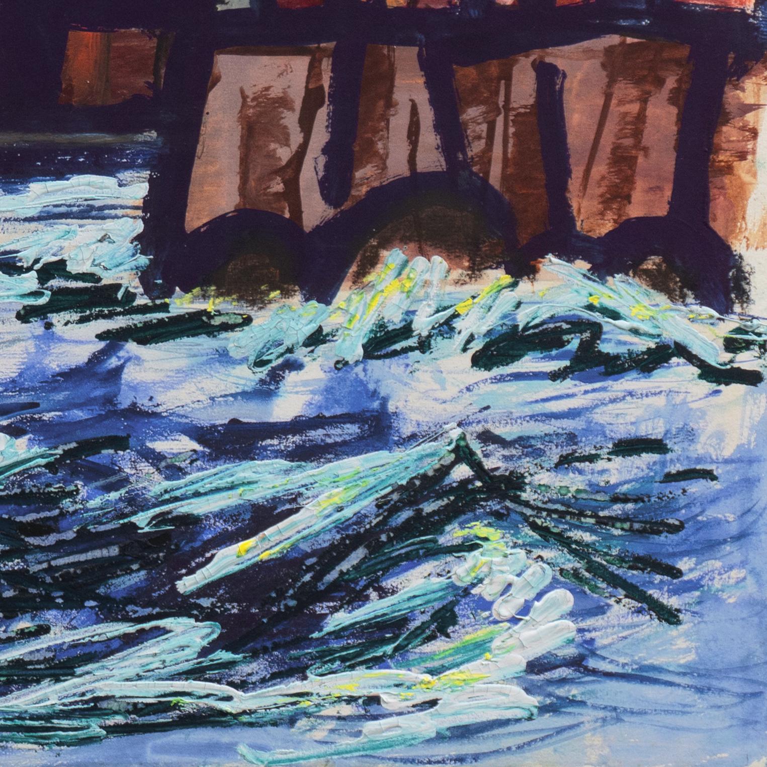 Fremantle Harbor, Perth, Australie occidentale, post-impressionniste, SFAA, MoMA - Gris Landscape Art par Byron Randall
