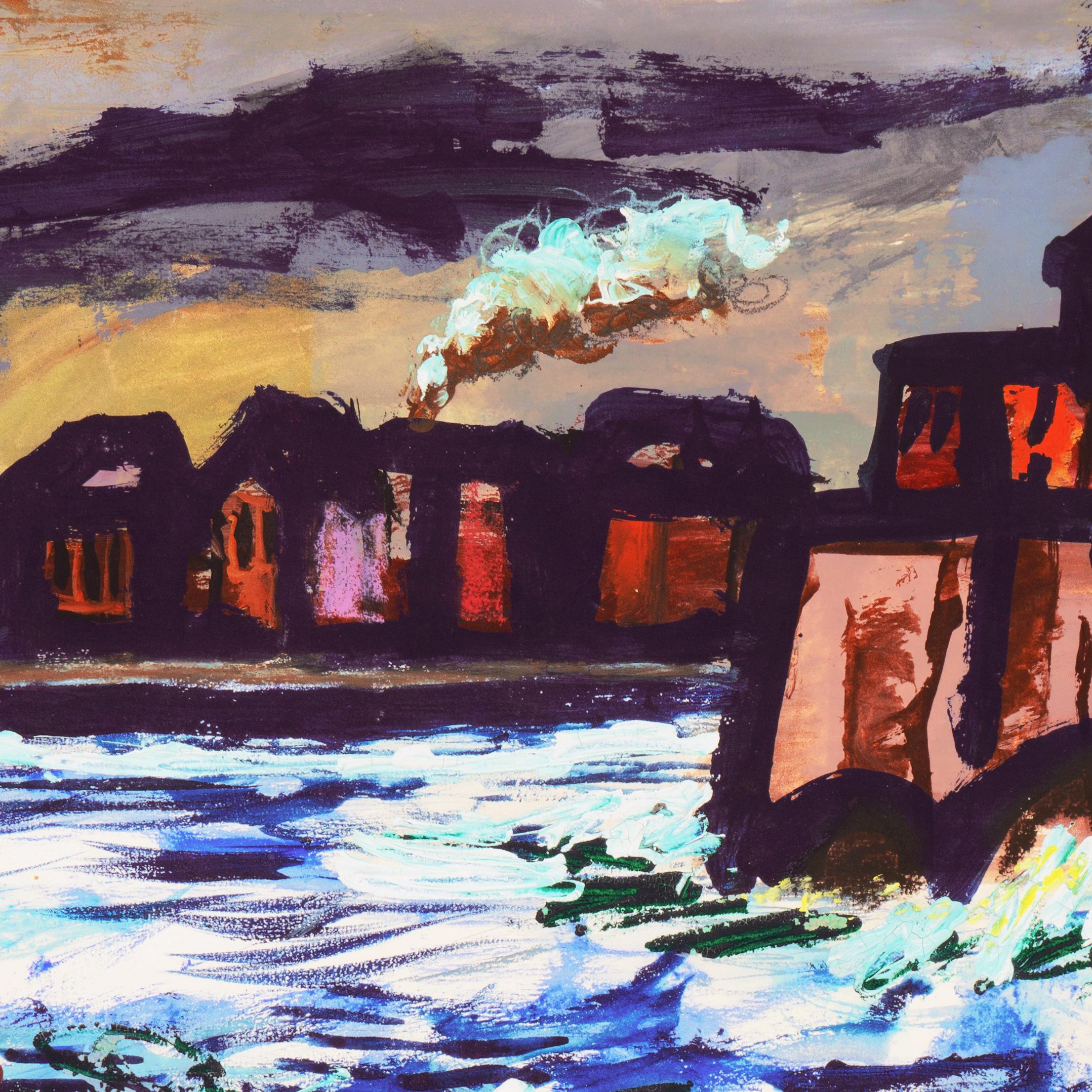 'Fremantle Harbor, Perth, Western Australia', Post Impressionist, SFAA, MOMA - Gray Landscape Painting by Byron Randall