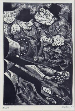 Original Linoschnitt von Byron Randall, 1947, Diabolisches Maschinenwerkzeug