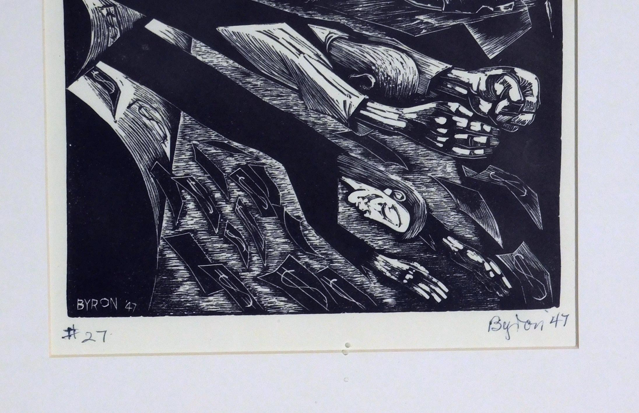 Byron Randall Original Linocut, 1947, “Diabolical Machine” For Sale 2