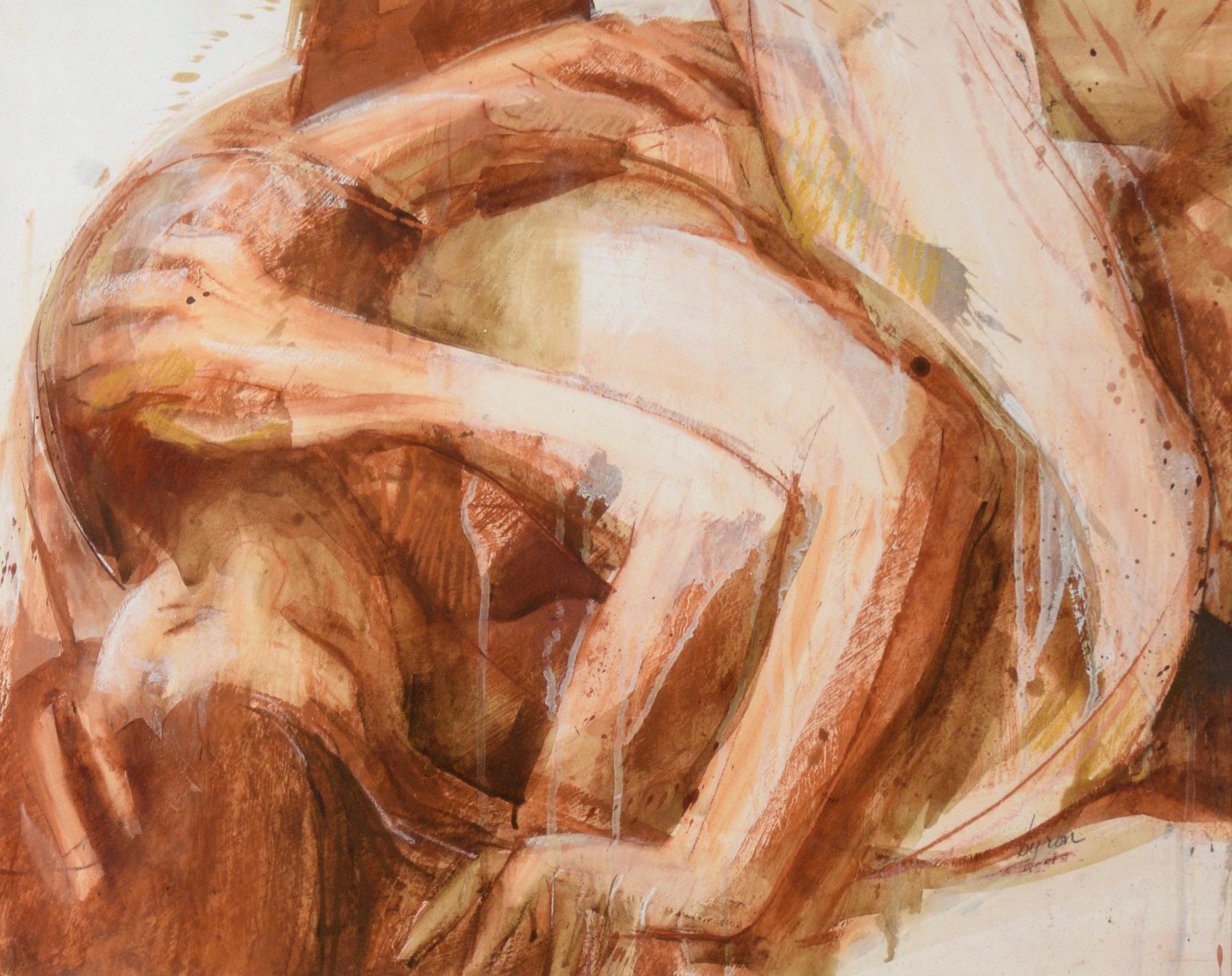 Lovers – Nacktes Paar im Bett – Figurative Komposition aus Acryl auf Papier – Painting von Byron Richard Rodarmel