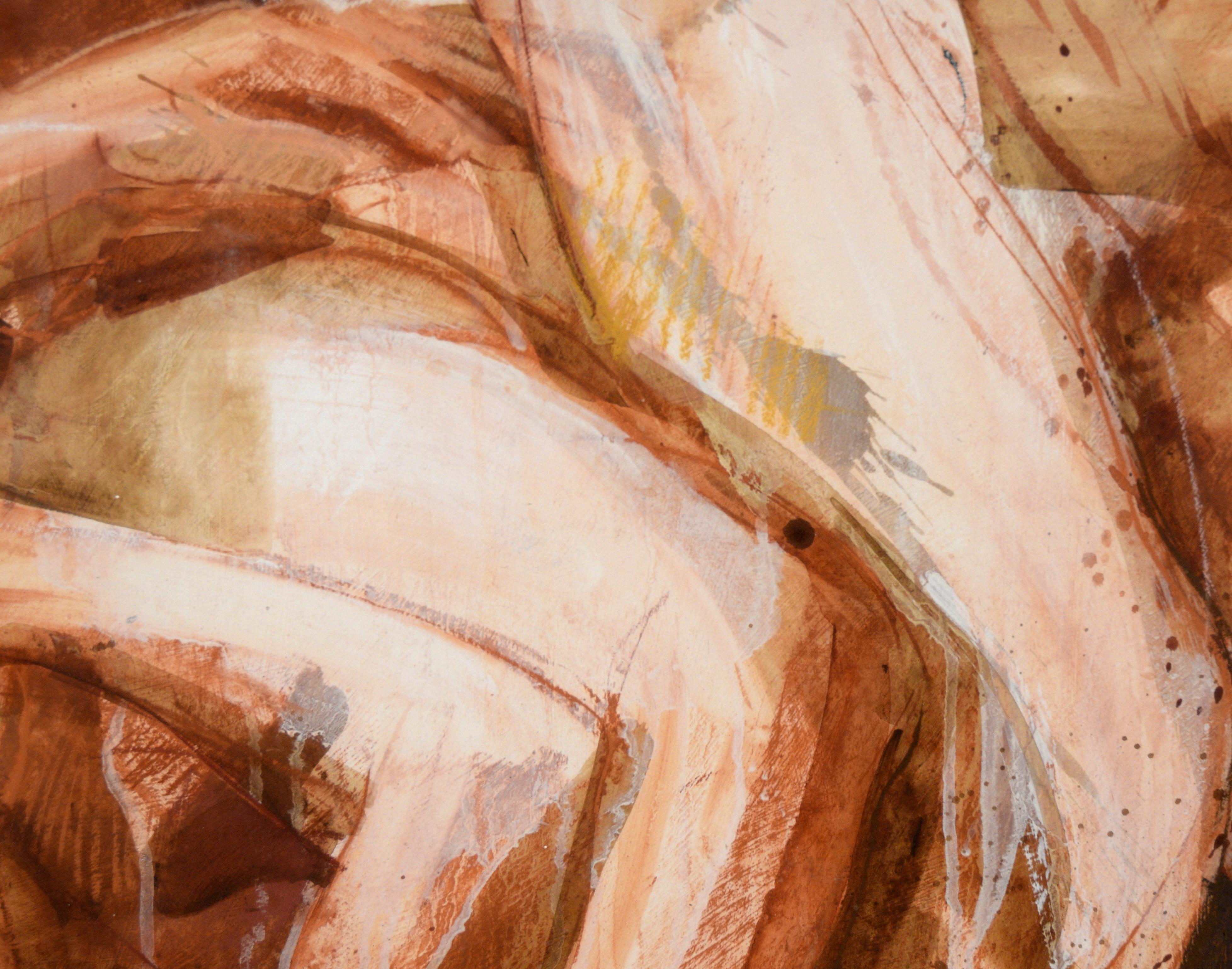 Lovers – Nacktes Paar im Bett – Figurative Komposition aus Acryl auf Papier

Ausdrucksstarke Darstellung eines nackten Paares von Byron Richard Rodarmel (Amerikaner, 1932-2007). Ein Paar liegt ineinander verschlungen auf einem Bett, das in