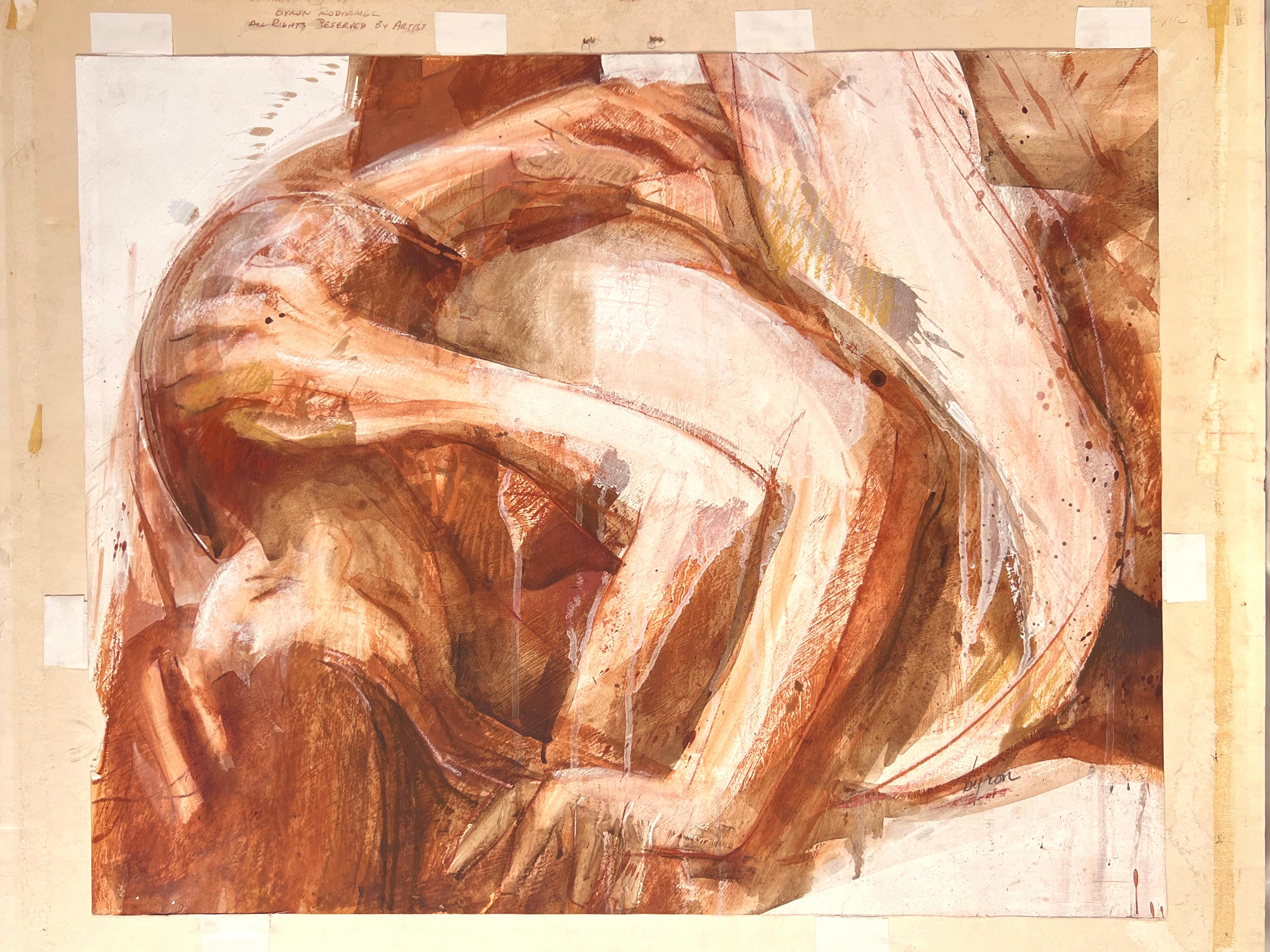 Lovers – Nacktes Paar im Bett – Figurative Komposition aus Acryl auf Papier im Angebot 5