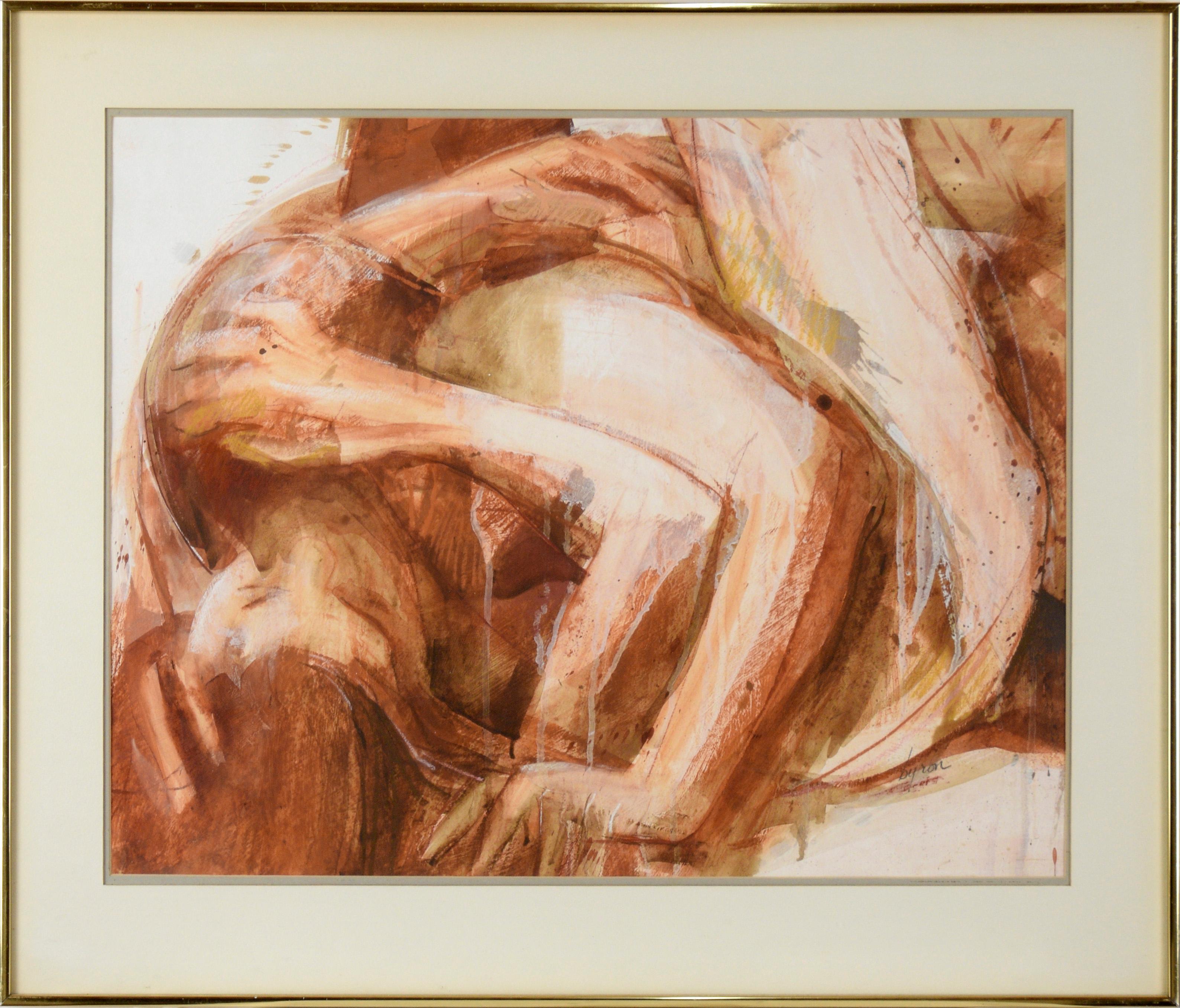 Les amoureux nus au lit - Composition figurative en acrylique sur papier