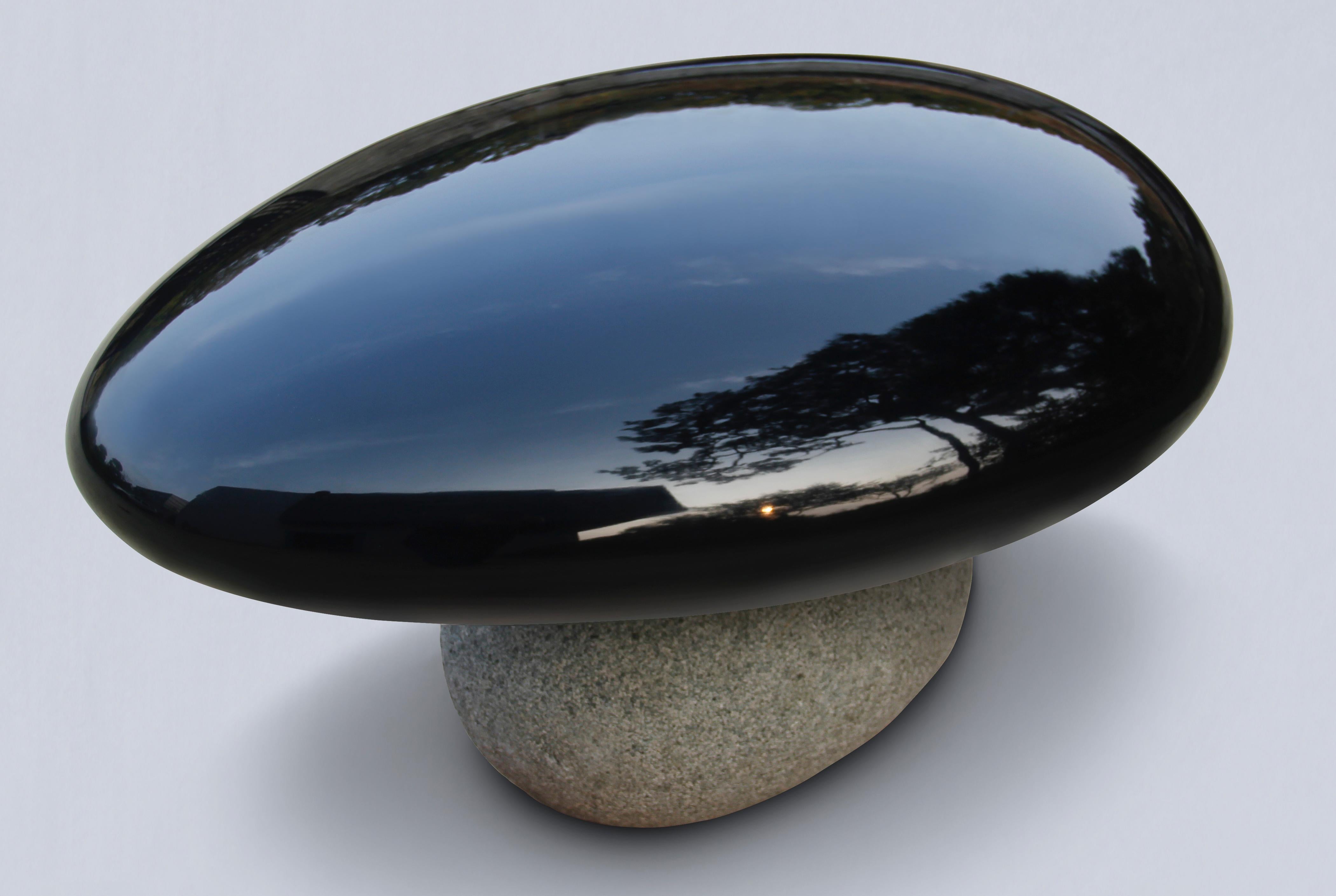 Minimalist Byung-Hoon Choi, Stool, Traditional Korean Lacquer, Red Oak, Stone, Black, 2015