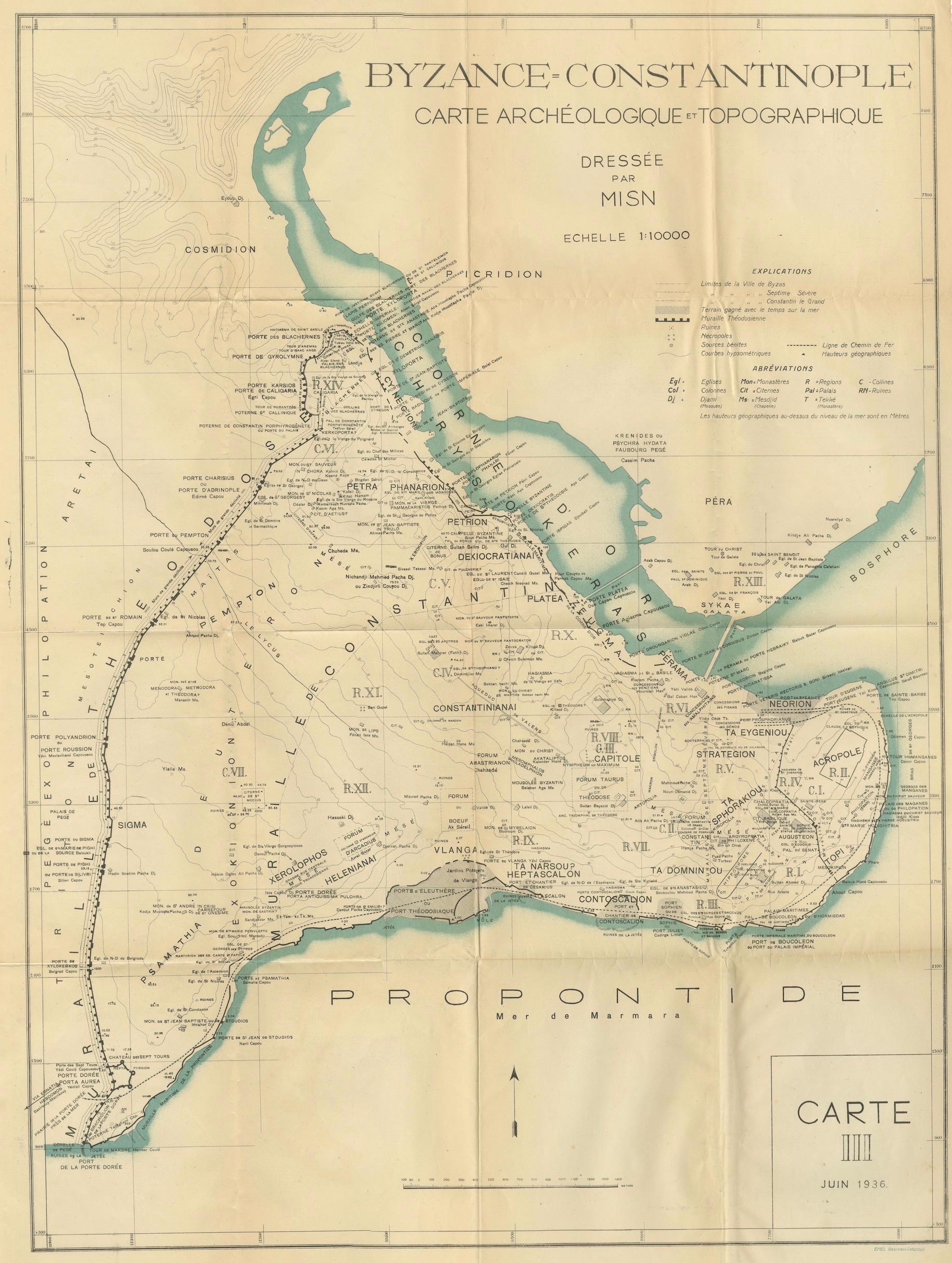 Byzance–Constantinople: Archaeological & Topographical Map, MISN, 1938