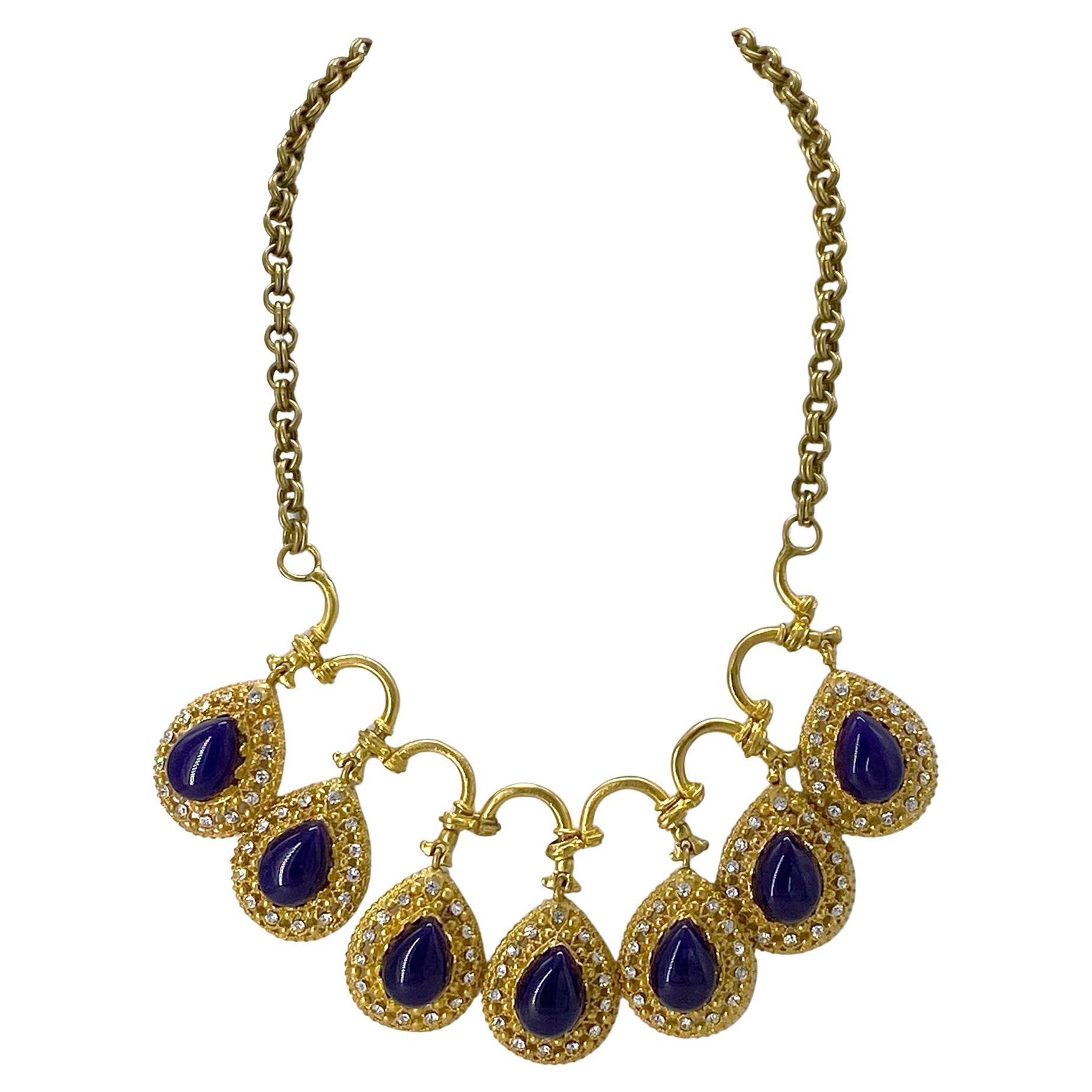 Collana bizantina in oro dorato 14K con sette gocce di ametista in vendita