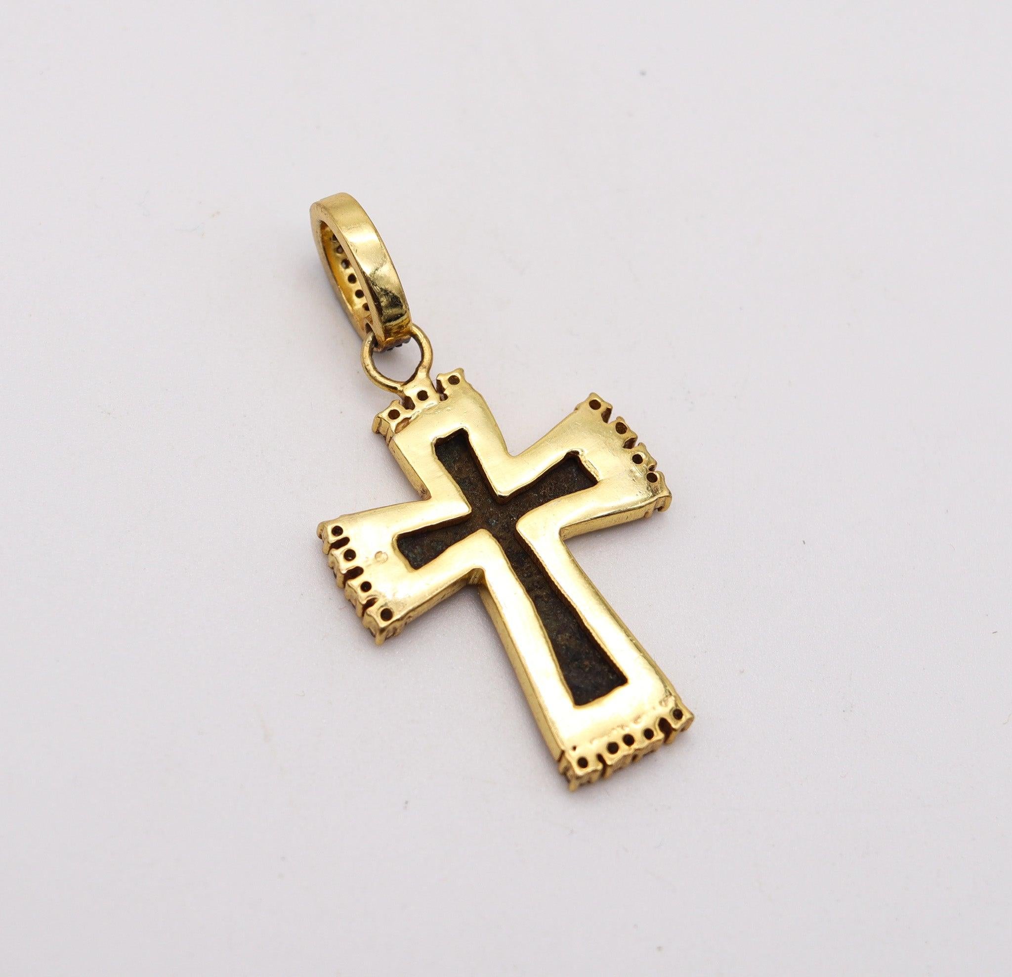 da uomo o donna BYZANTINE 1650 Croce Ortodossa in rame 18Kt Vermeil Sterling e Diamanti in vendita