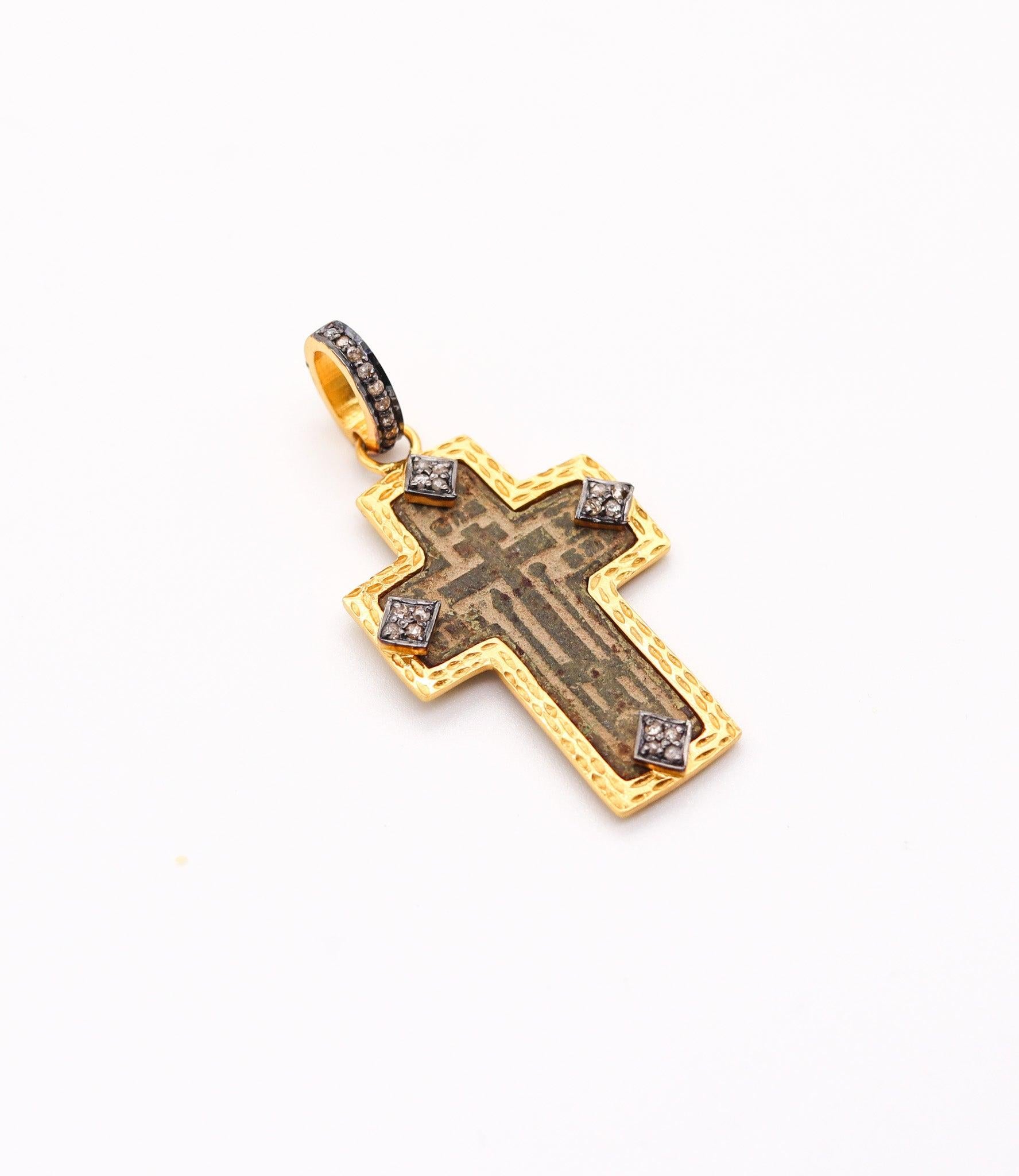 Byzantine BYZANTINE 1780 Orthodox Cross In Copper 18Kt Vermeil Sterling With Diamonds