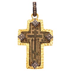 BYZANTINE 1780 Orthodox Cross In Copper 18Kt Vermeil Sterling With Diamonds