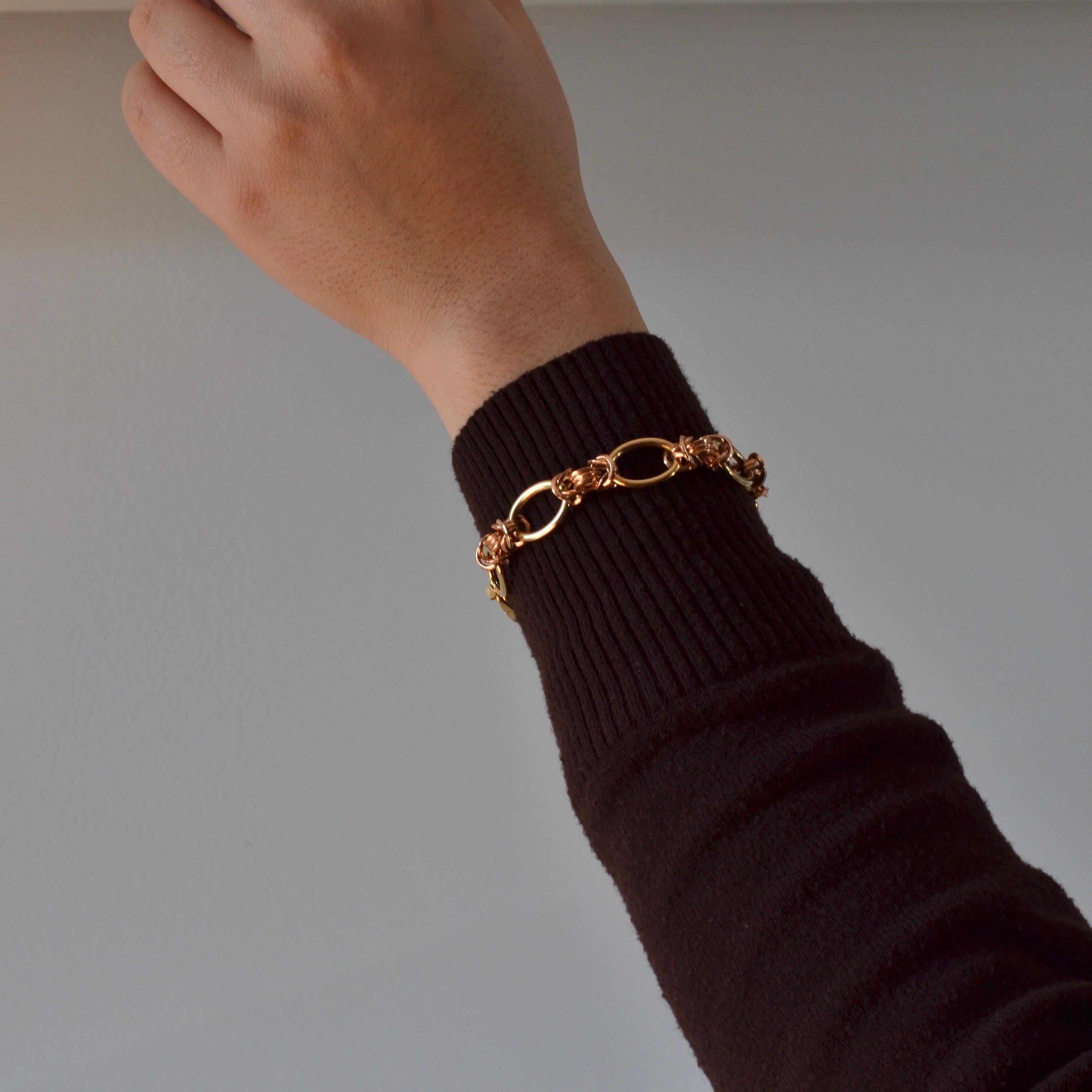 Byzantine 18K Rose Gold Chain Bracelet In New Condition For Sale In Ridgefield, CT