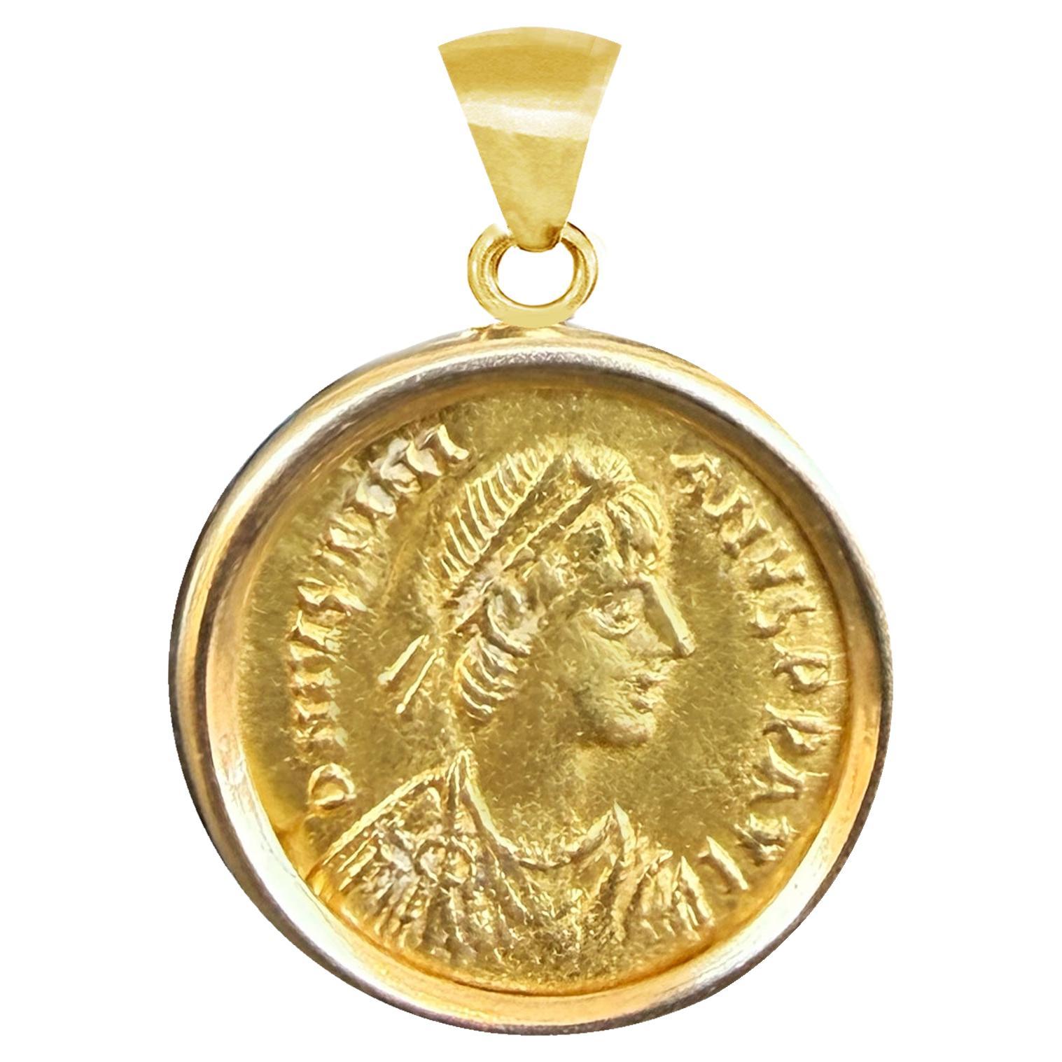 Byzantine 24Kt Gold Coin 6th Cent. AD 18kt Pendant depicting Emperor Justinian I in vendita