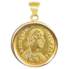 Byzantine 24Kt Gold Coin 6th Cent. AD 18kt Pendant depicting Emperor Justinian I