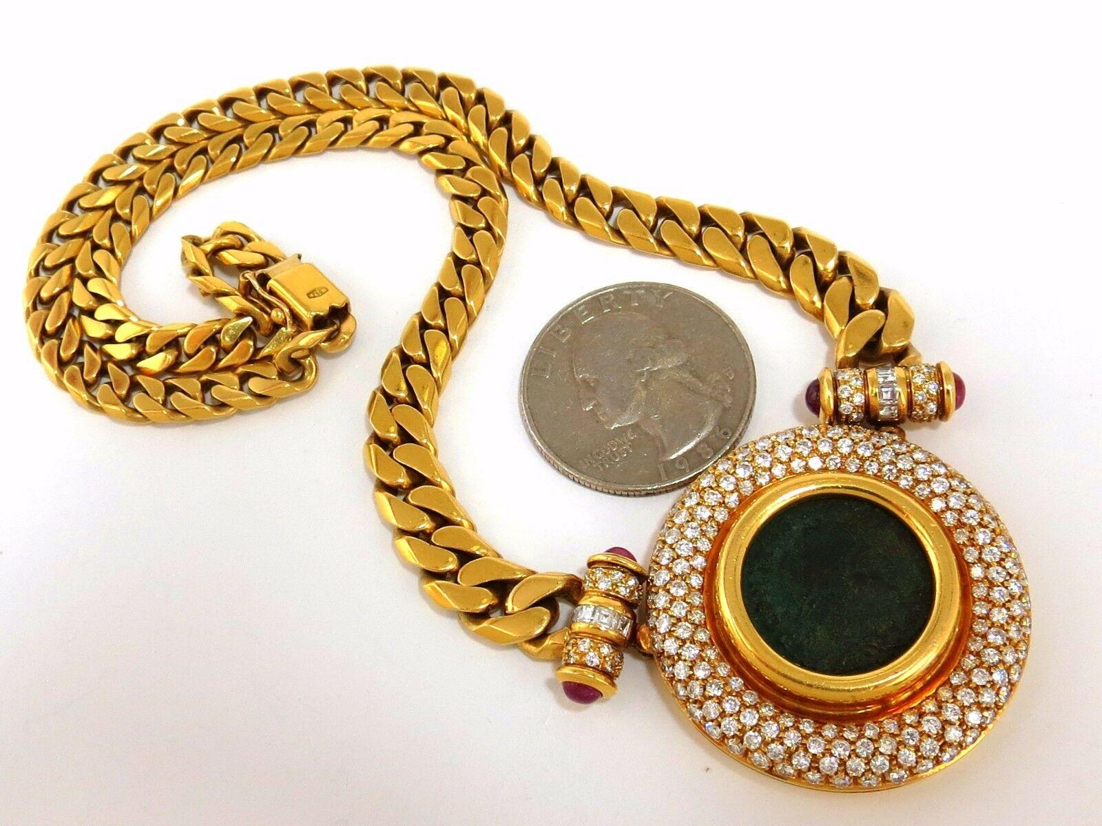 Byzantine Ancient Coin 6.00ct Diamonds Cuban Link Necklace 18kt 3