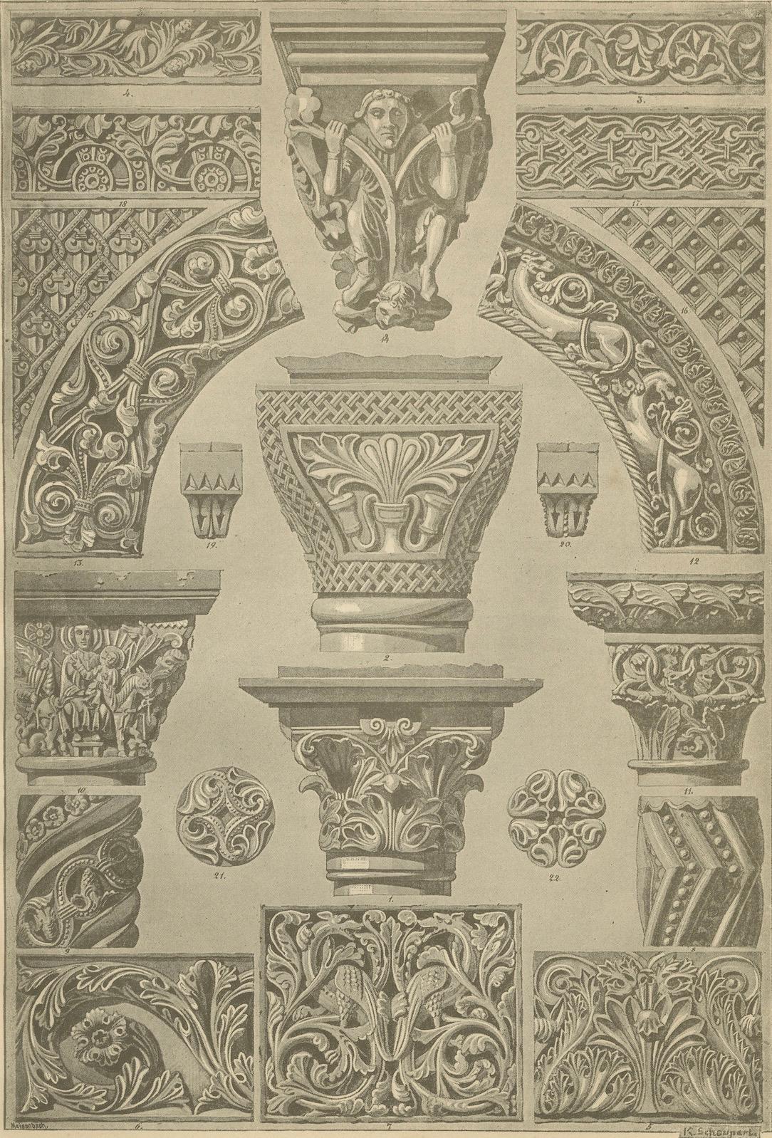 Byzantinischer und römischer architektonischer Ornamentdruck von H. Dolmetsch, 1887 im Zustand „Gut“ im Angebot in Langweer, NL