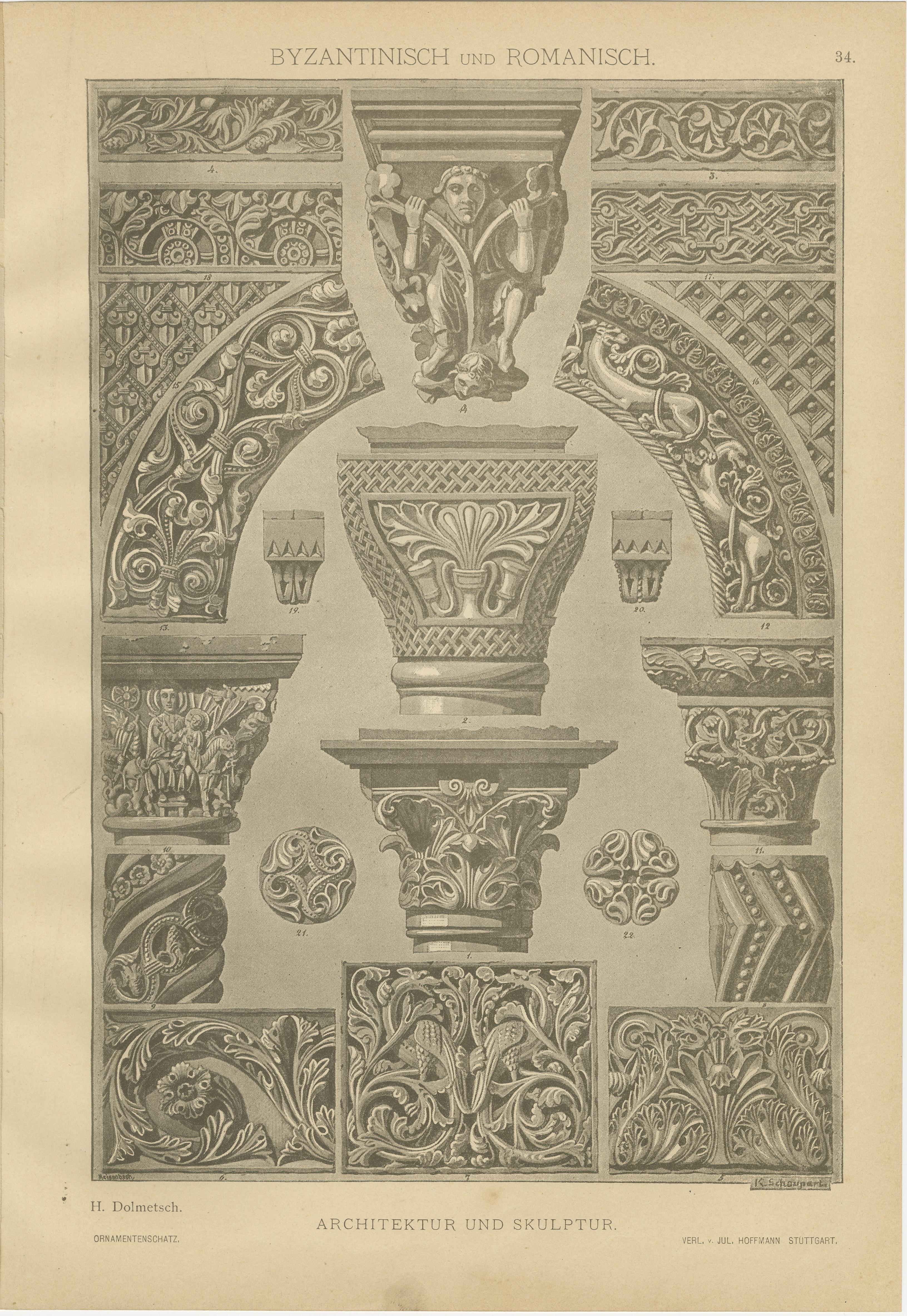 Byzantinischer und römischer architektonischer Ornamentdruck von H. Dolmetsch, 1887 im Angebot 2