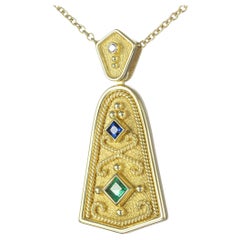 Byzantinischer Glockenanhänger mit Saphir-Smaragd- und Diamant
