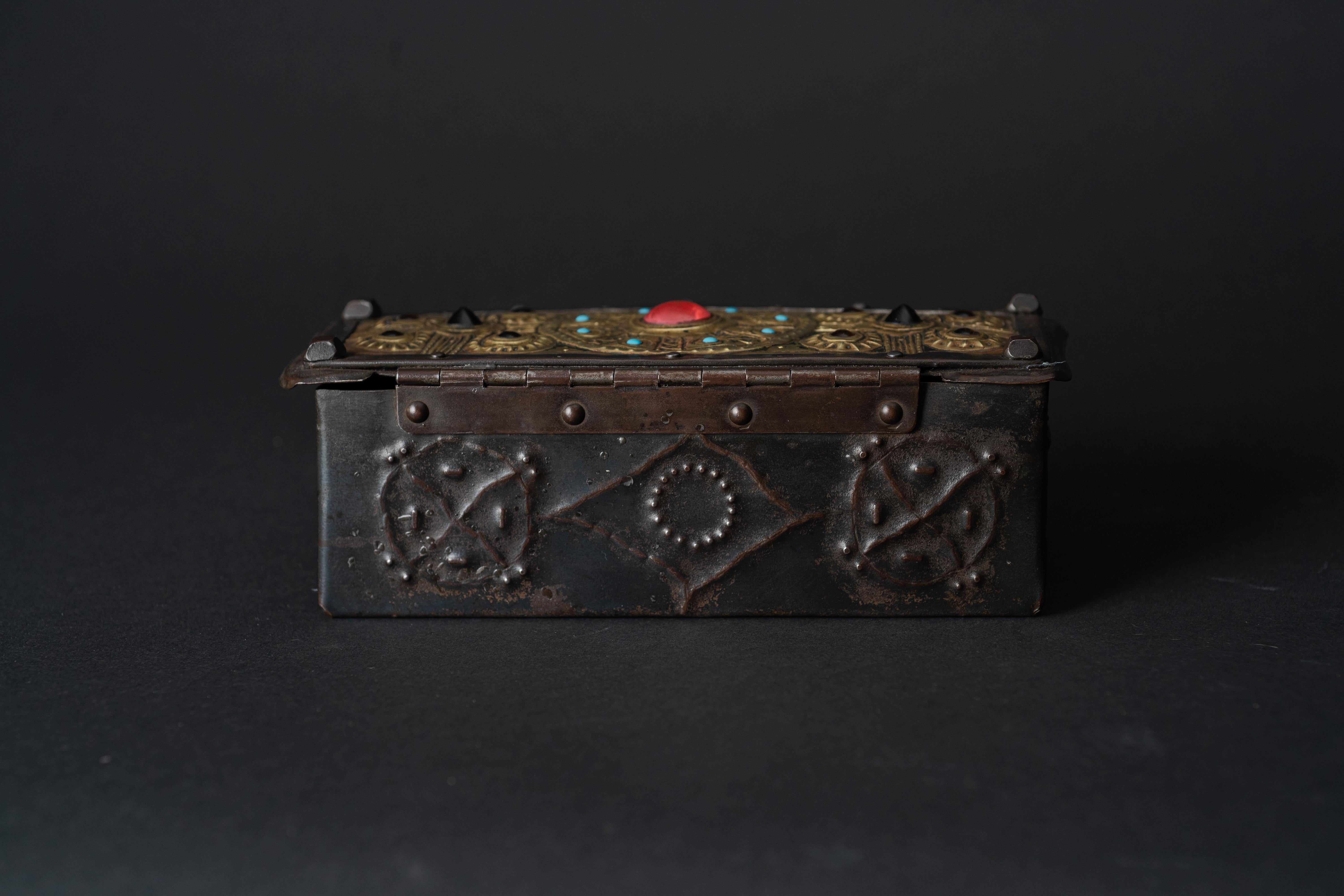 Brass Art Nouveau Byzantine Repoussé Box by Alfred Daguet For Sale