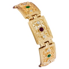 Byzantine Bracelet in 14k Yellow Gold with Rubies, Emeralds, and Diamonds