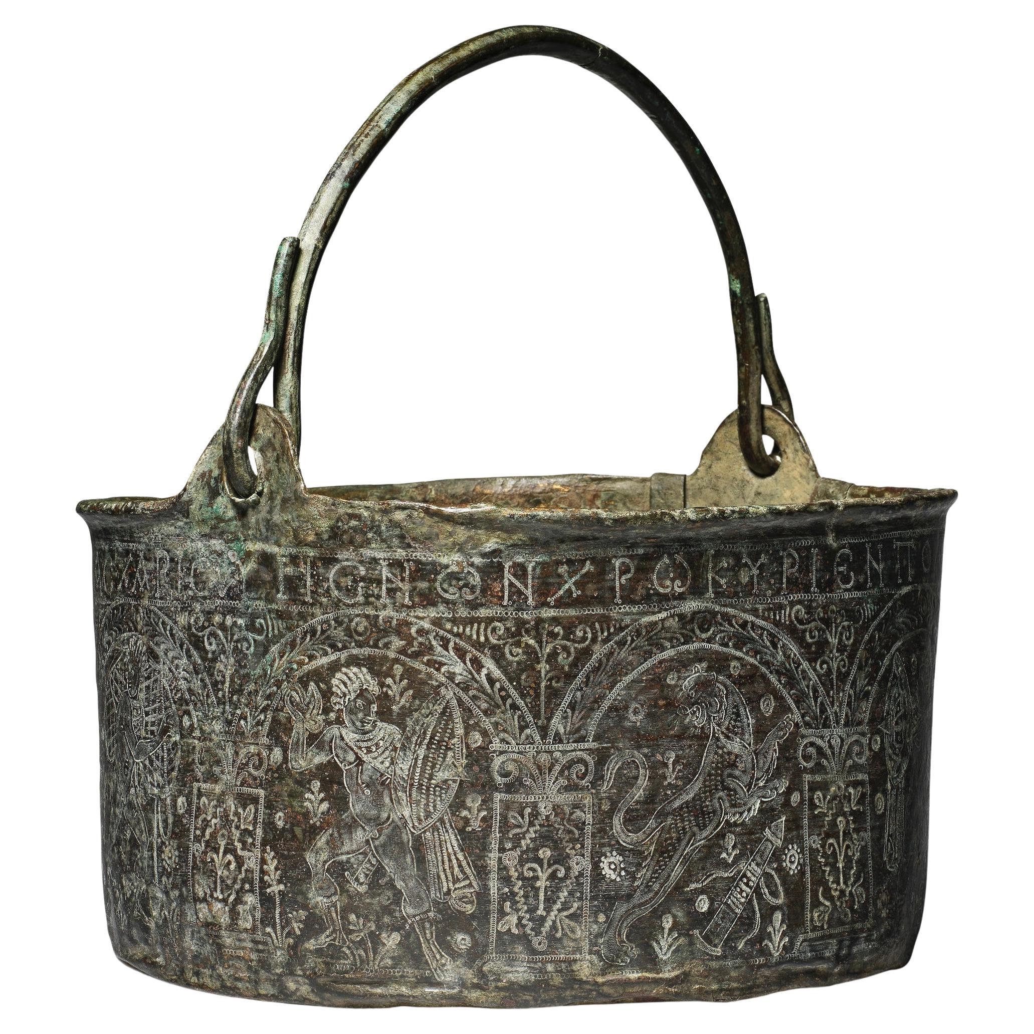 Byzantine Bronze Situla with Hunting Scenes and Benediction, 6th century A.D.