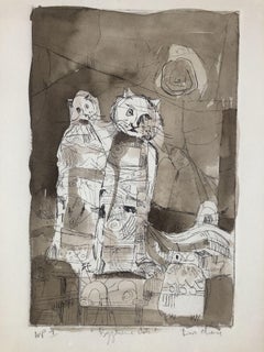 "Byzantine Cats" Abstract Pen and Ink on Paper Signed by Don D.