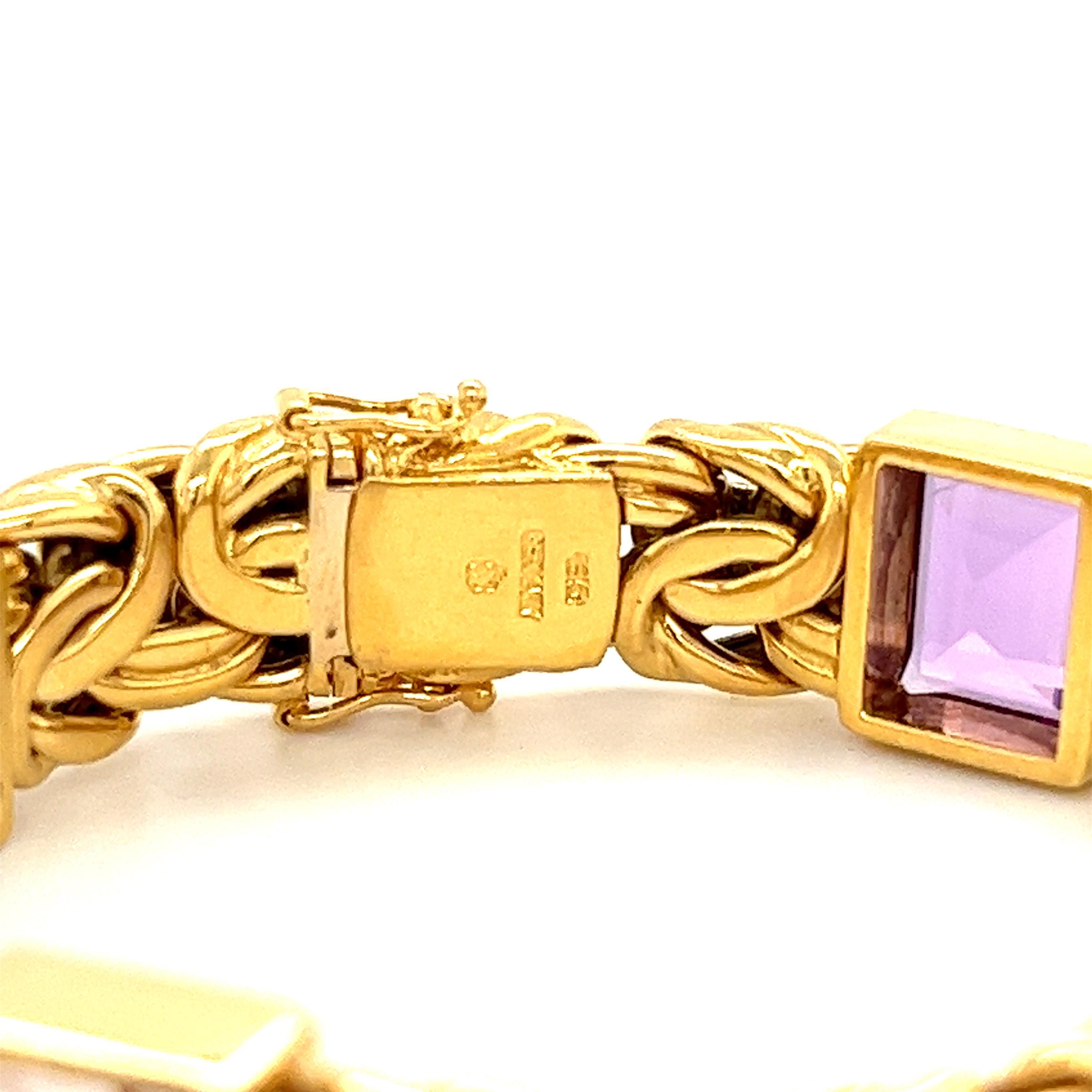 Women's Byzantine Chain 18k Gold Multi Gem Bracelet Necklace Set in 18k Yellow Gold For Sale