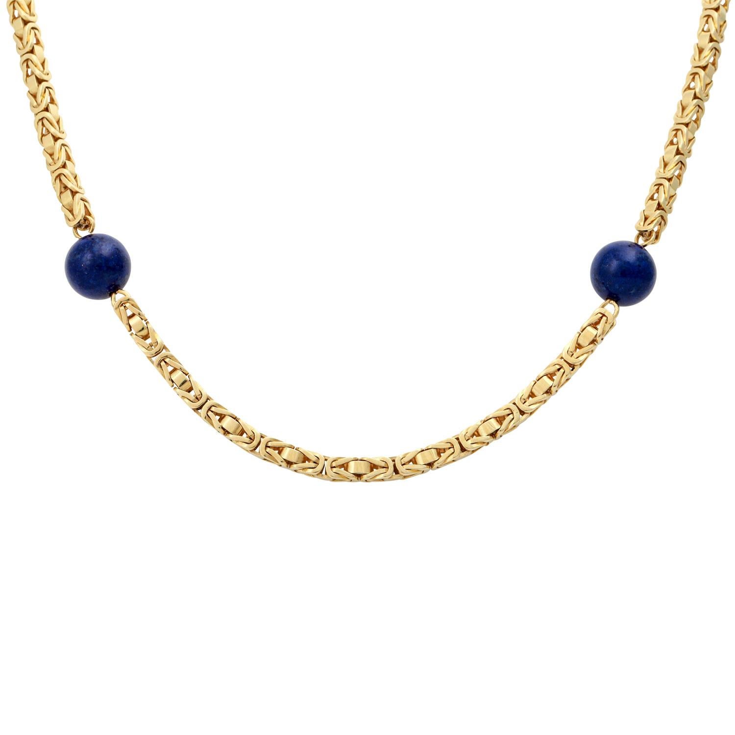 Byzantine chain with 6 lapis lazuli beads. GG 18K. L. approx. 60 cm. Endless!