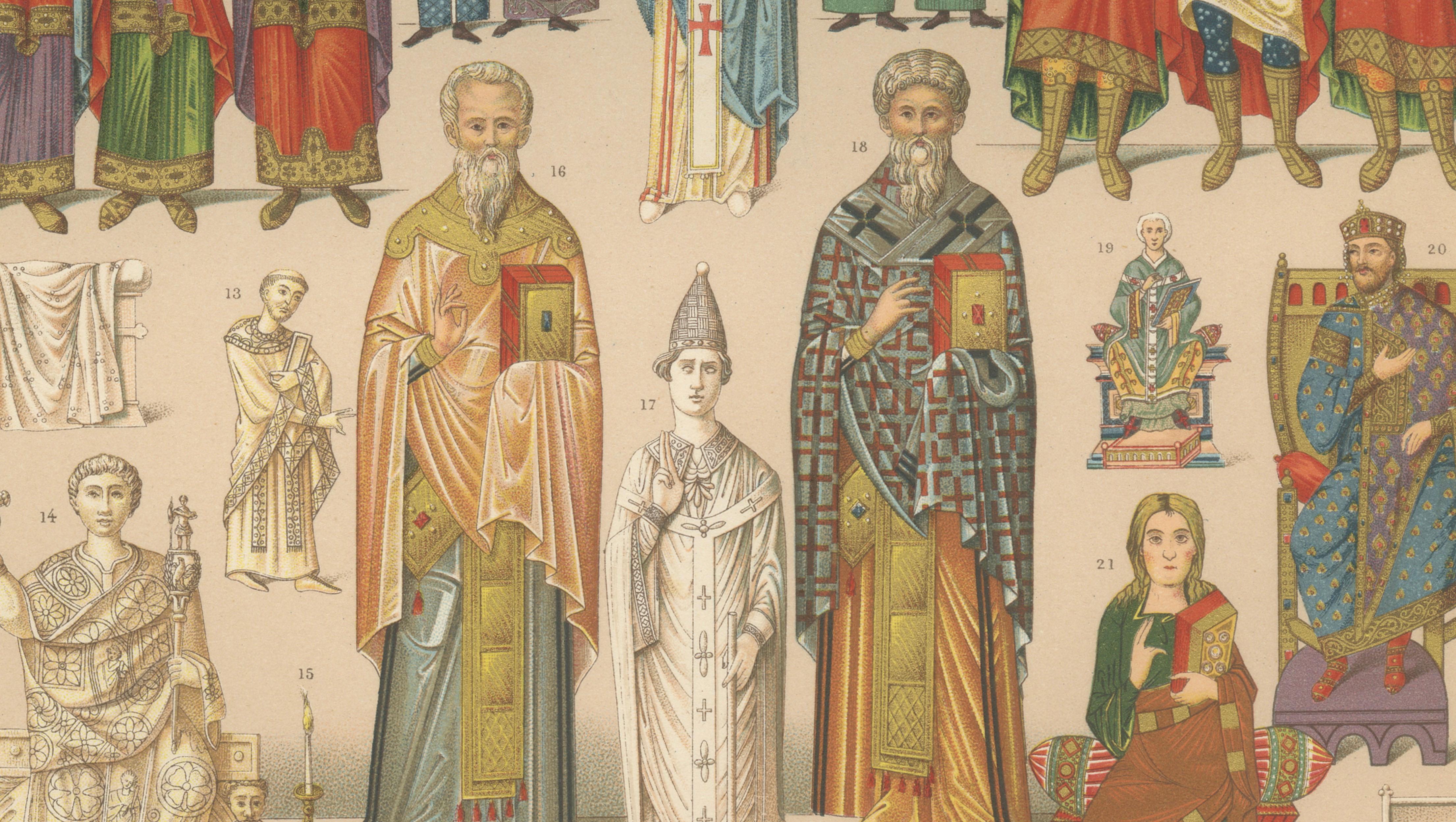 Byzantine Costume Study by Racinet, Imperial & Clerical Dress, 1888