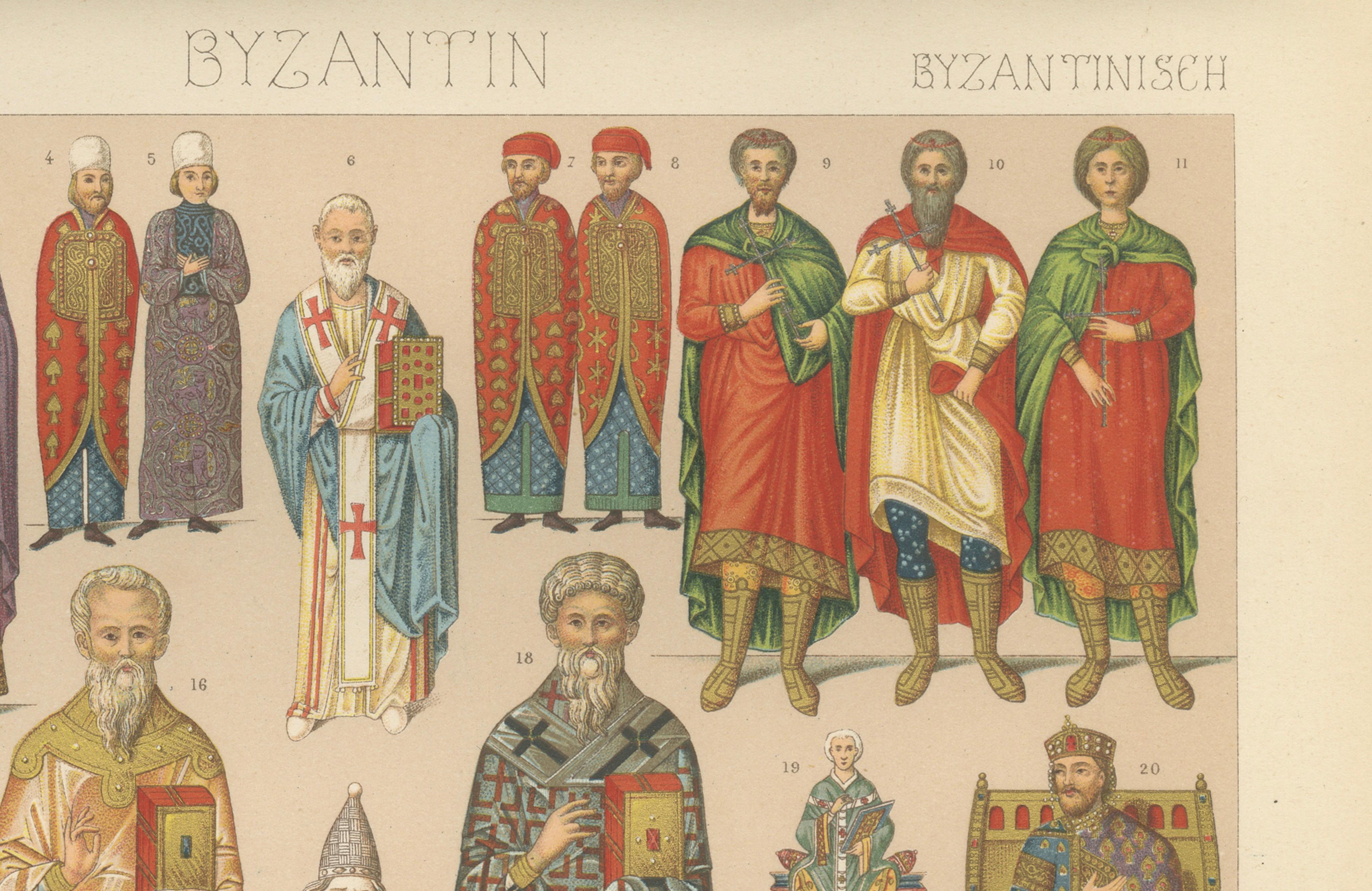Byzantine Costume Study by Racinet, Imperial & Clerical Dress, 1888