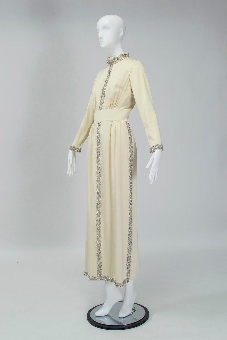 Beige Byzantine Cream Jeweled Silk Modesty-Dressing Panel Skirt Wedding Gown – M, 1968 For Sale