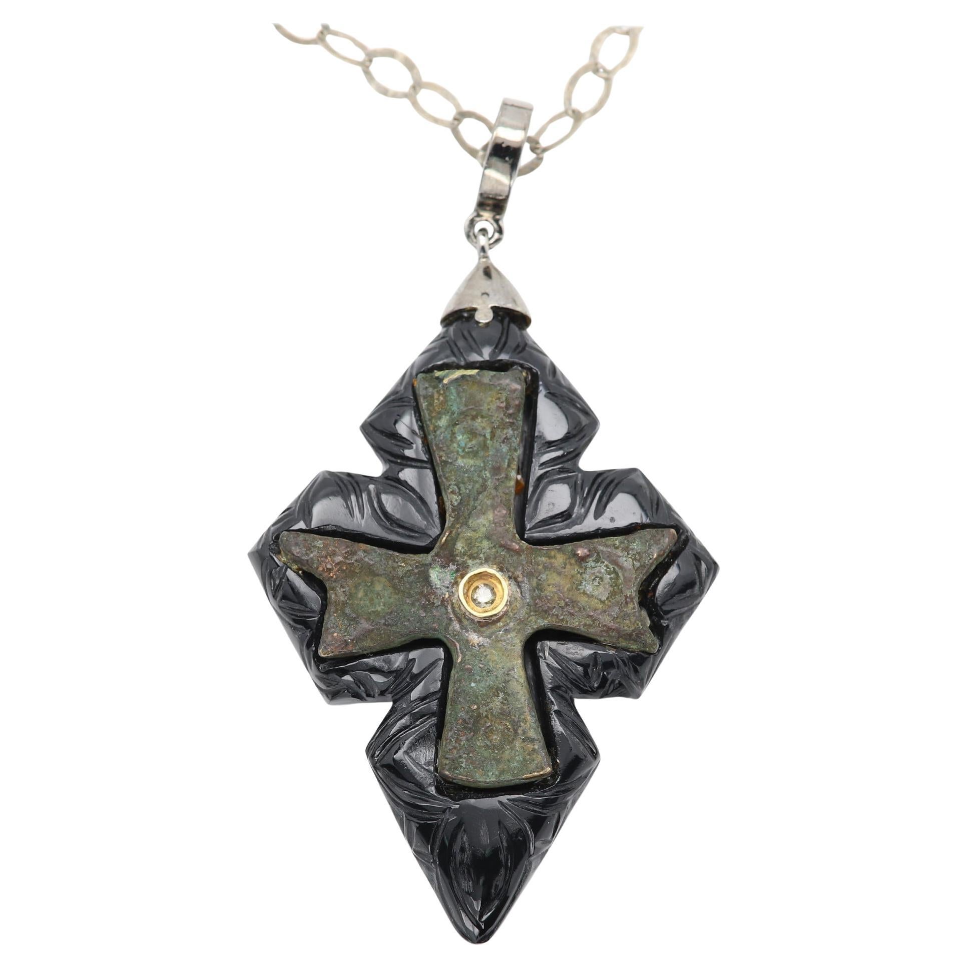 Byzantine Cross and Black Onyx in Sterling Silver 925
