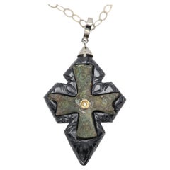 Croix byzantine et onyx noir en argent 925