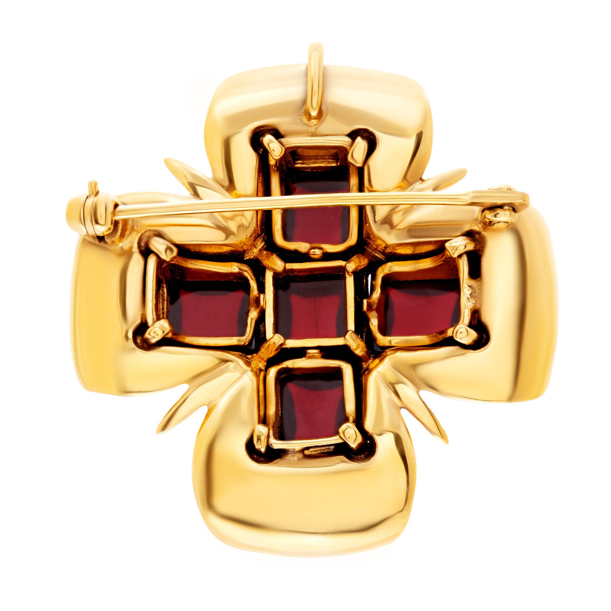 Women's Byzantine Cross Brooch/Pendant with Garnet Set in 14k Gold, from the 