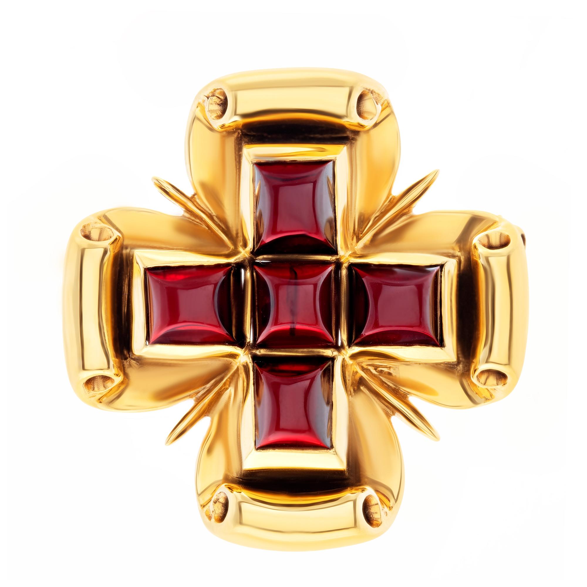 Byzantine Cross Brooch/Pendant with Garnet Set in 14k Gold, from the 