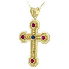 Pendentif croix byzantine avec rubis et saphir