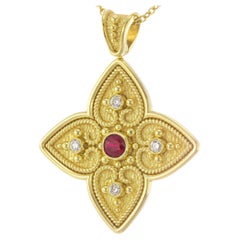 Byzantine Cross Pendant with Ruby and Diamonds