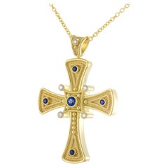 Byzantine Cross Pendant with Sapphires and Diamonds