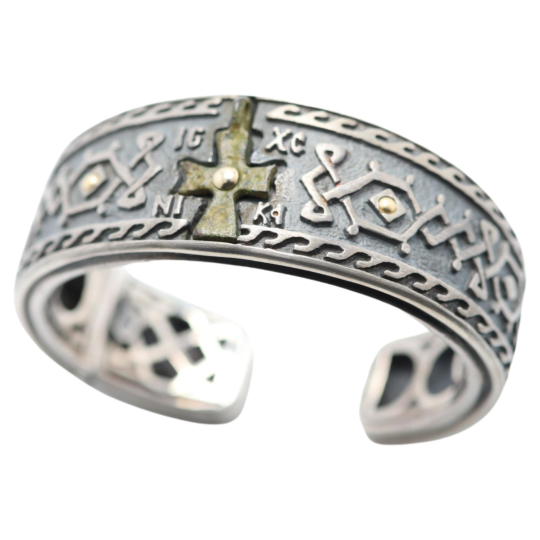 Byzantine Cross Roman Bangle Cross Sterling Silver 925 and Bronze For Sale