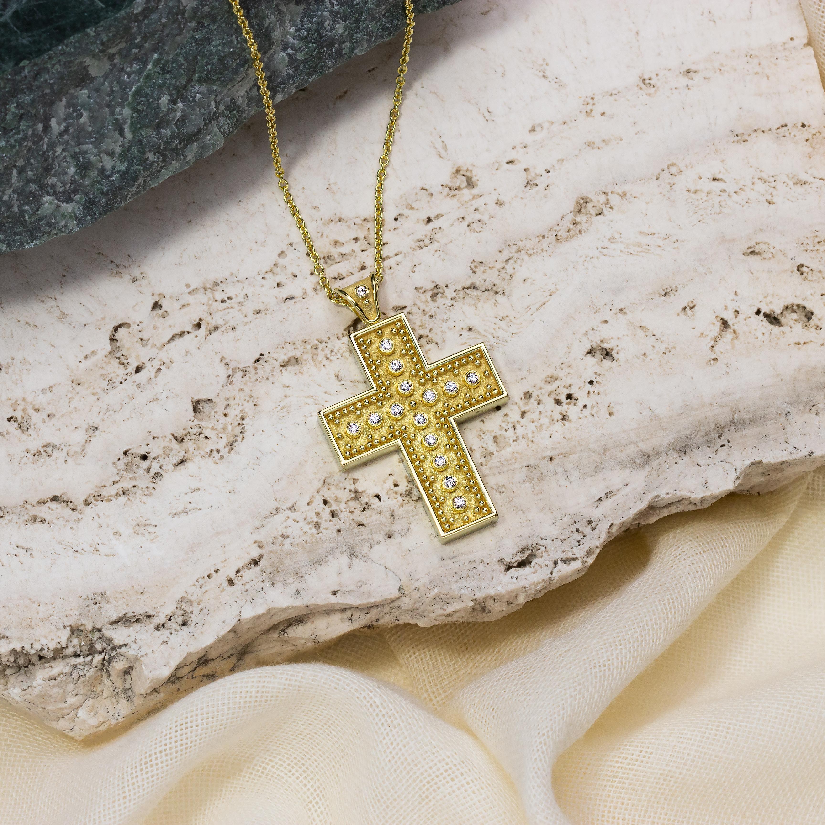 Quadratischer byzantinischer Diamant-Kreuz-Anhänger  (Byzantinisch) im Angebot