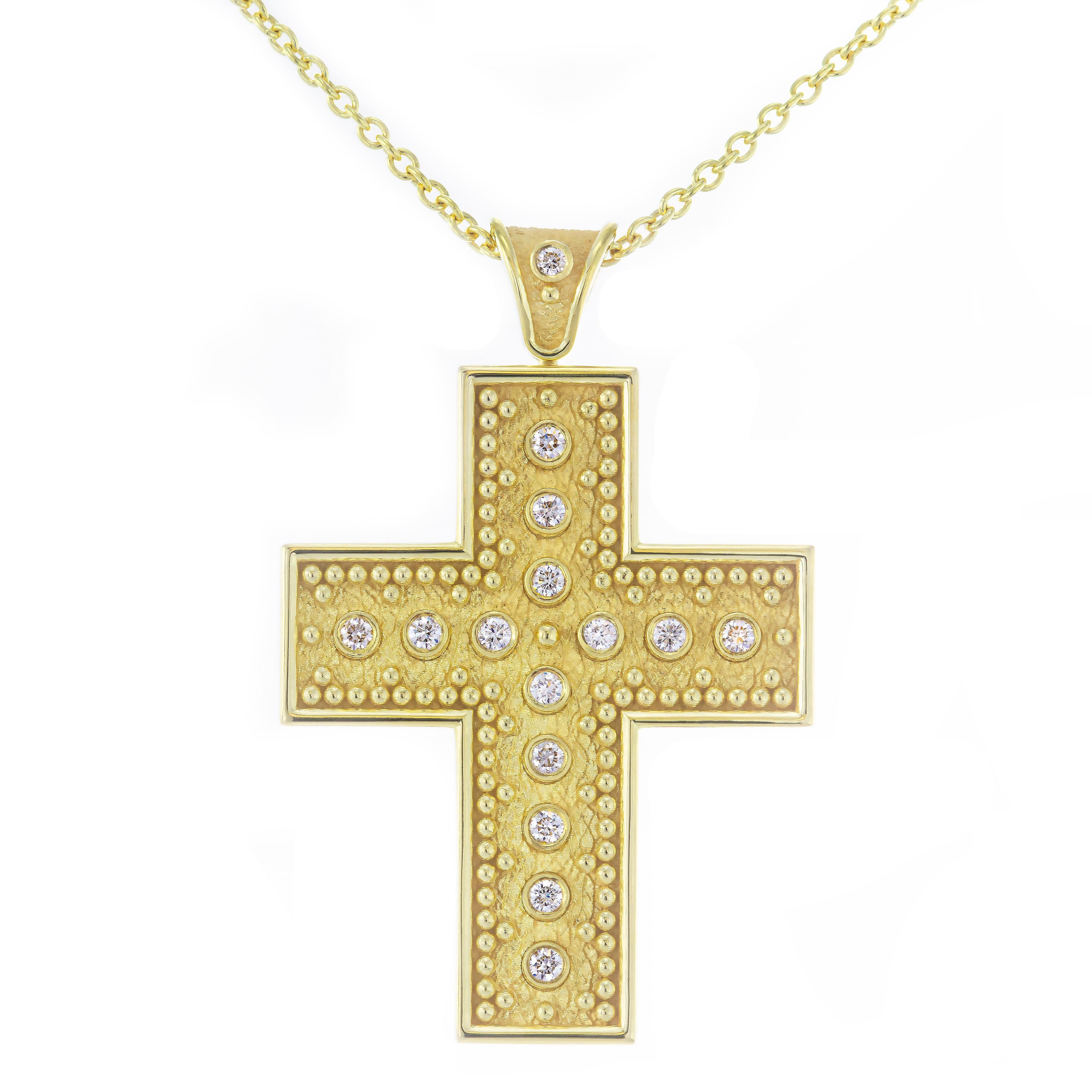 Quadratischer byzantinischer Diamant-Kreuz-Anhänger  (Brillantschliff) im Angebot