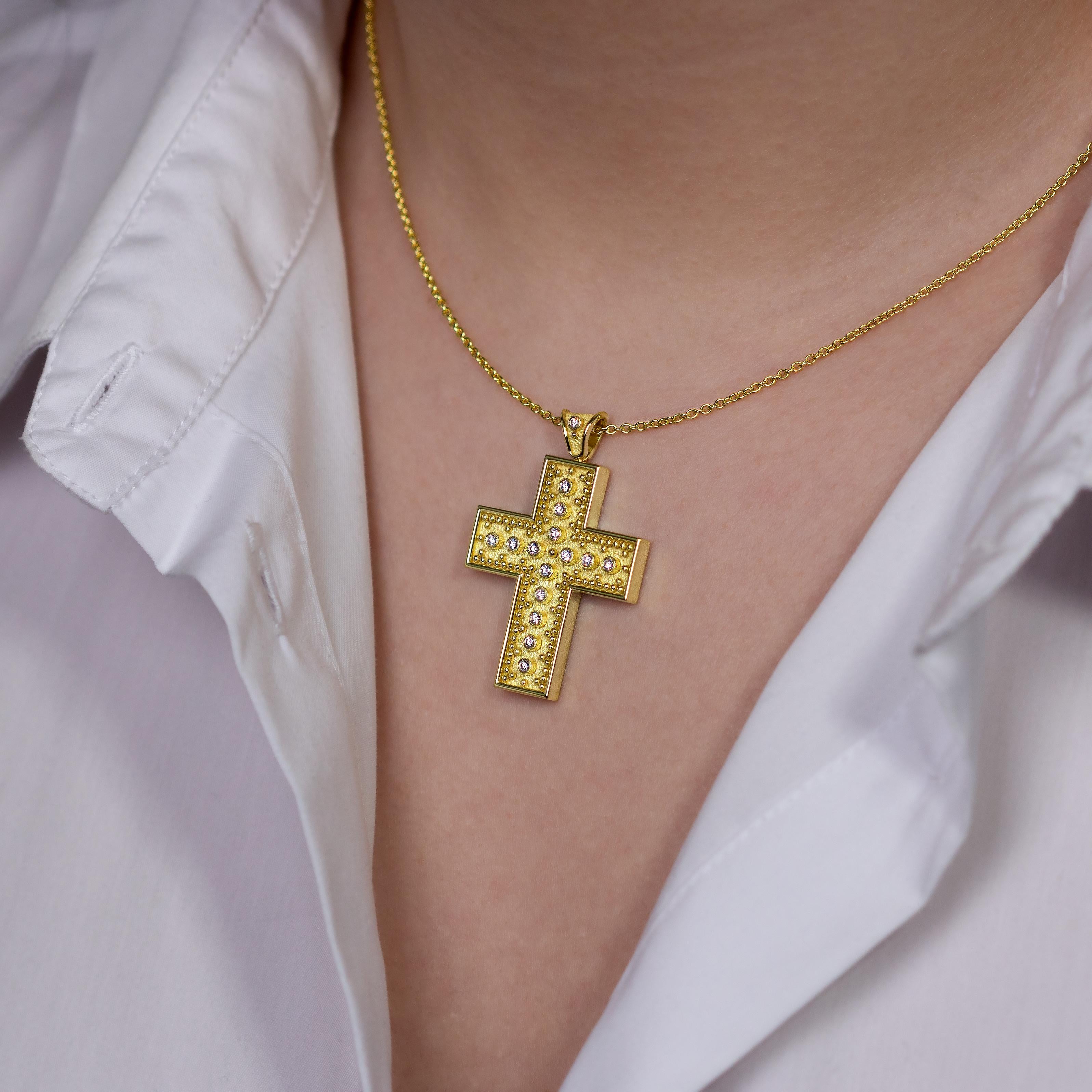 Women's Byzantine Diamond Square Cross Pendant  For Sale
