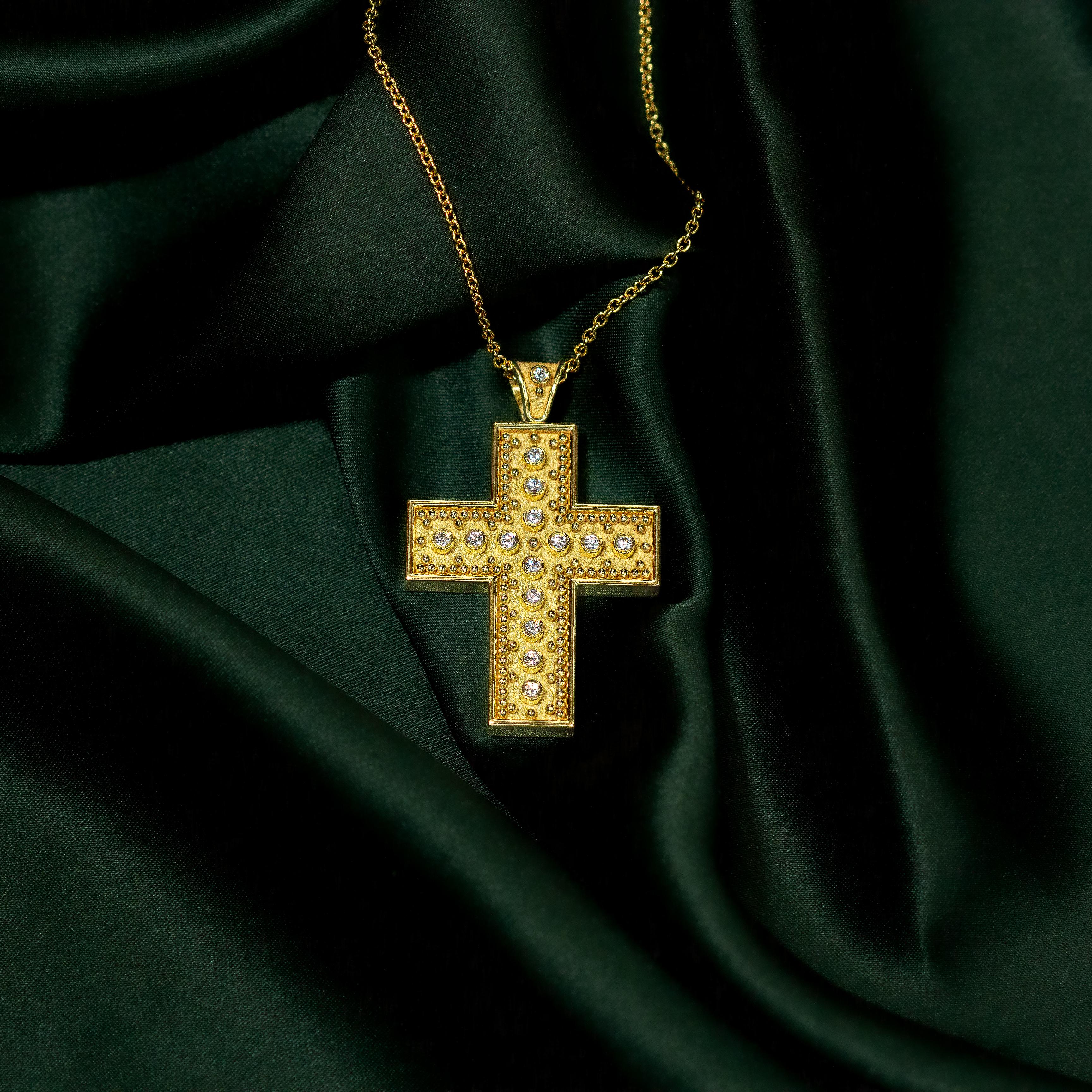 Byzantine Diamond Square Cross Pendant  For Sale 1