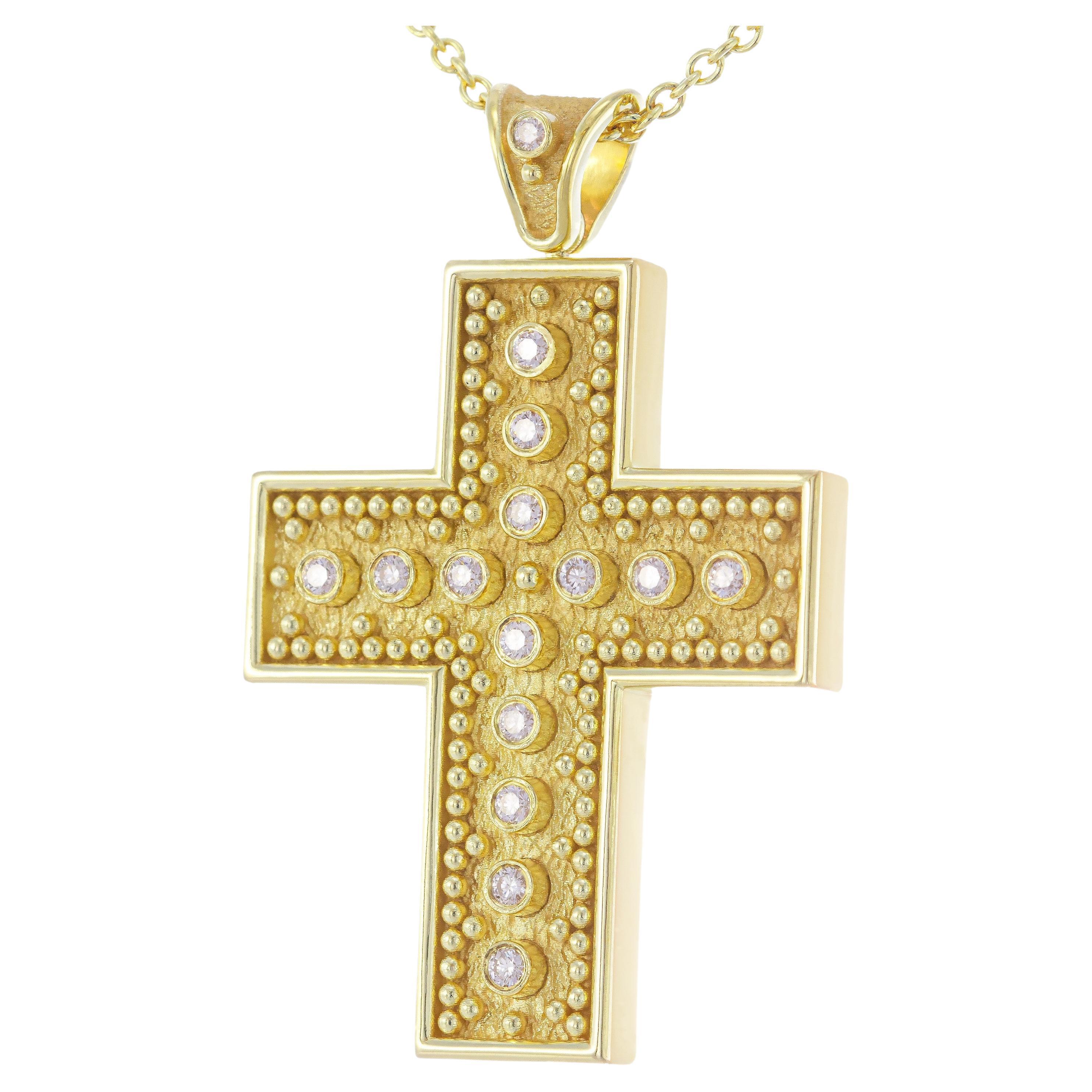 Pendentif croix carrée byzantin en diamants  en vente