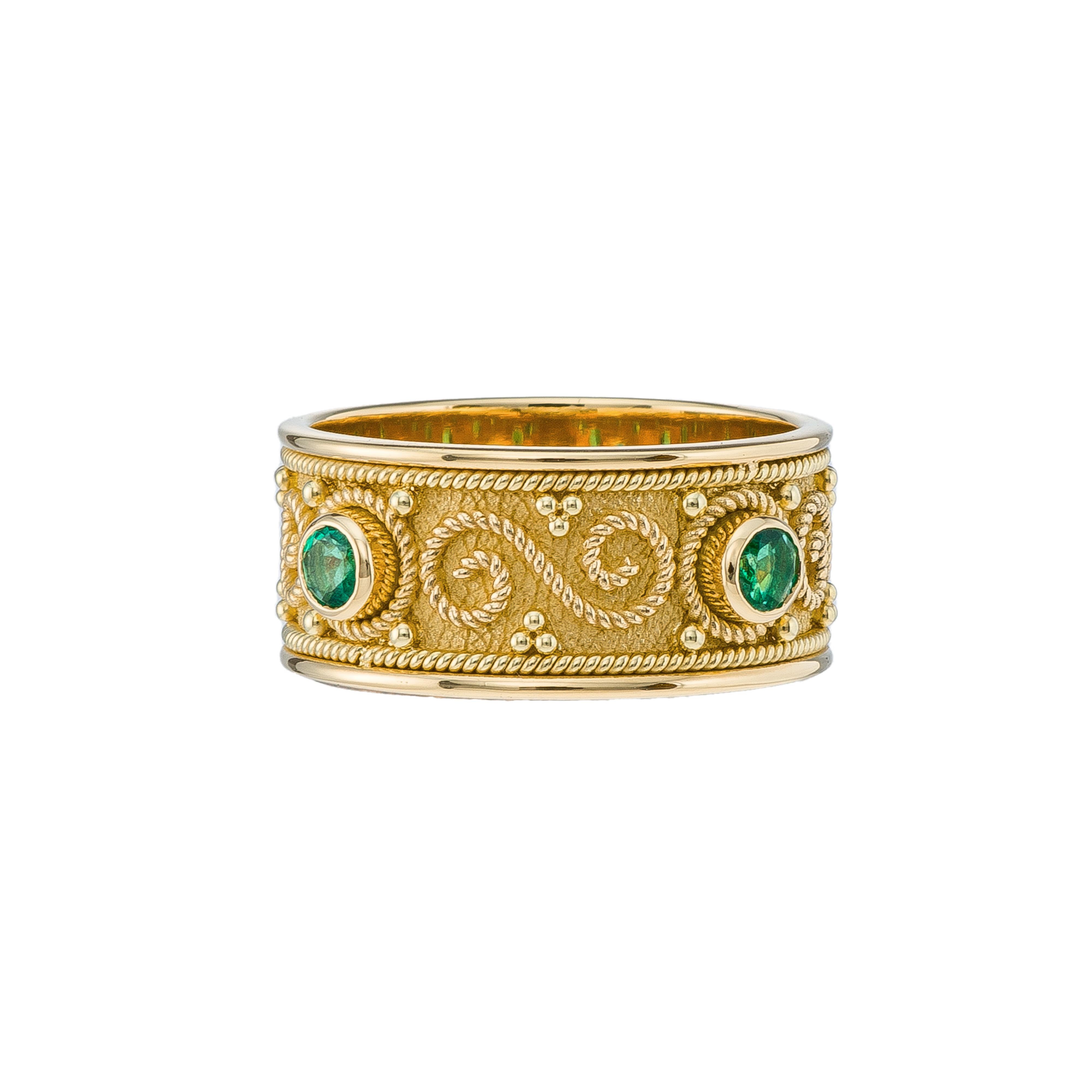 Taille ronde Bague byzantine en émeraude en vente