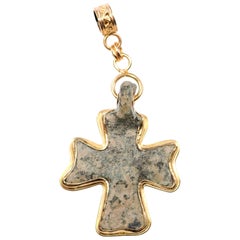 Antique Byzantine Era Bronze Cross Artisan Set into a Beautiful 21-Karat Gold Pendant