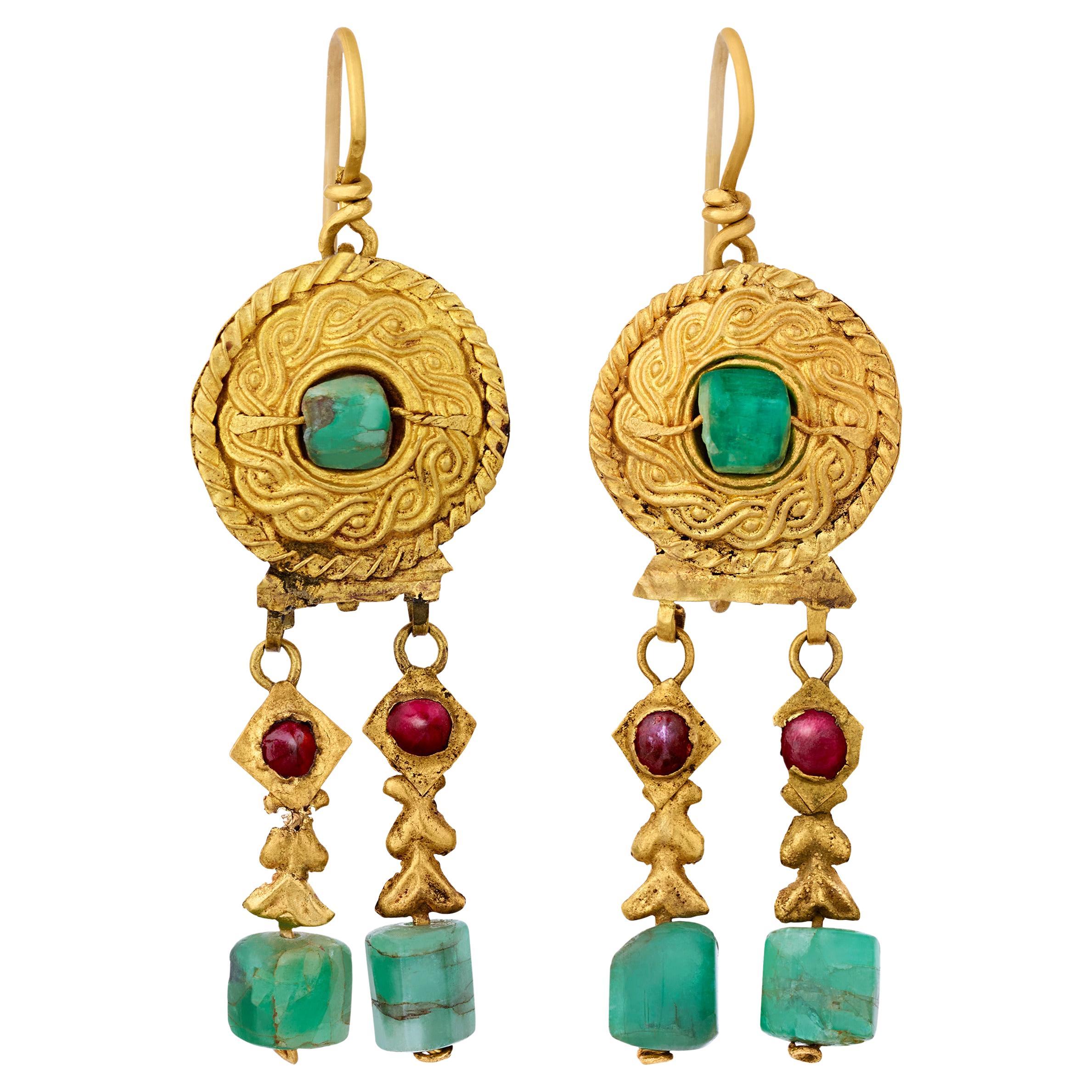 Byzantine Garnet and Emerald Earrings