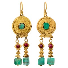 Antique Byzantine Garnet and Emerald Earrings